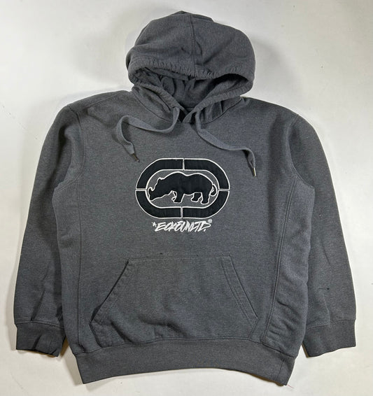 Vintage Eckō Unltd Rhino Brand Hooded Pullover Sweatshirt Gray Large 24.5x26.25 Inches As Is