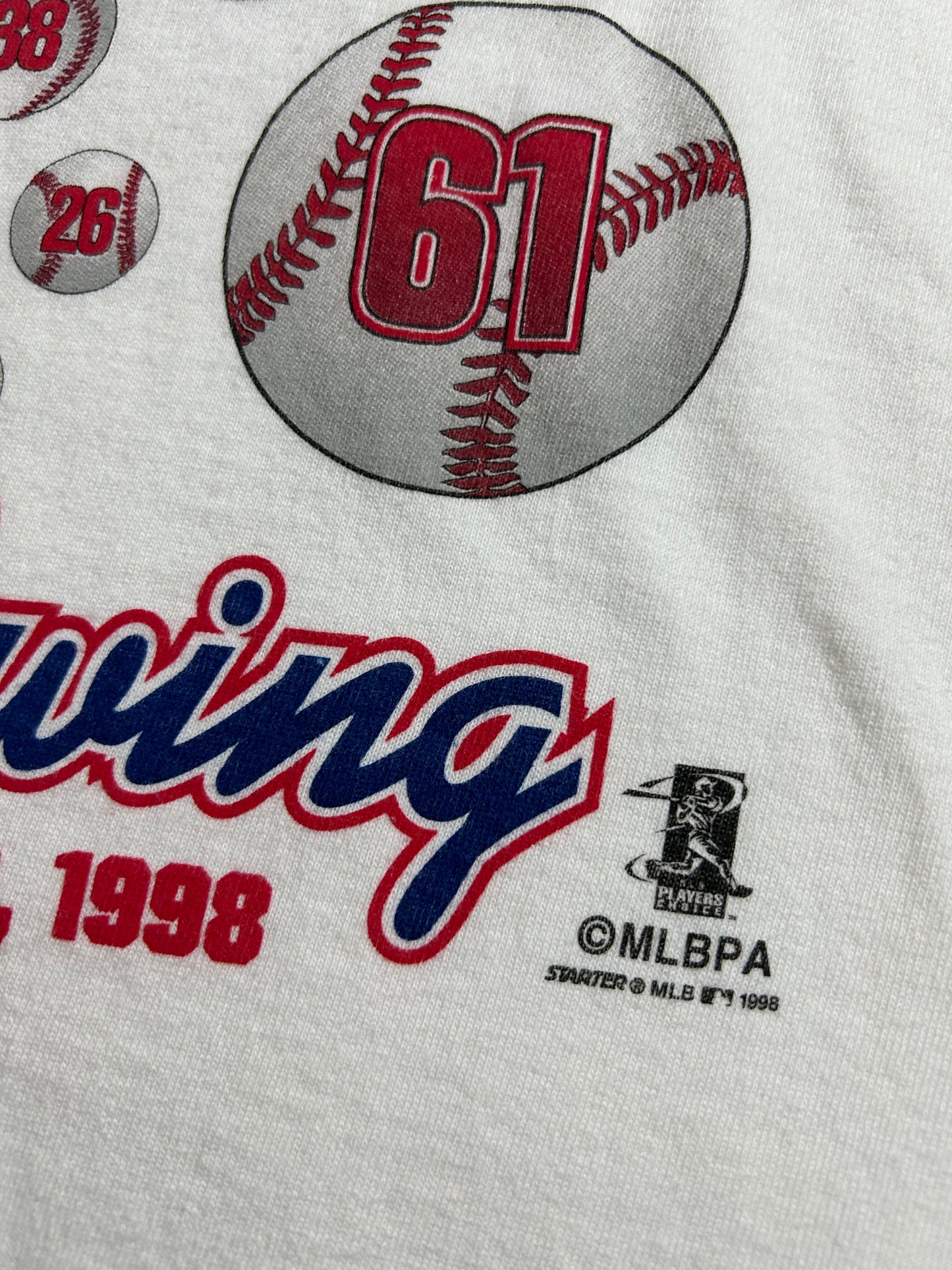 Vintage Starter 1998 Mark McGwire Sultan Of Swing St. Louis Cardinals Tee 2XL 26.75x33.25 Inches