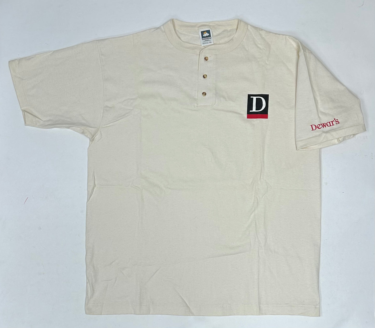 Vintage Dewar’s Scotch Alcohol Company Promo Shirt XL 25.25x31.5 Inches Tan USA