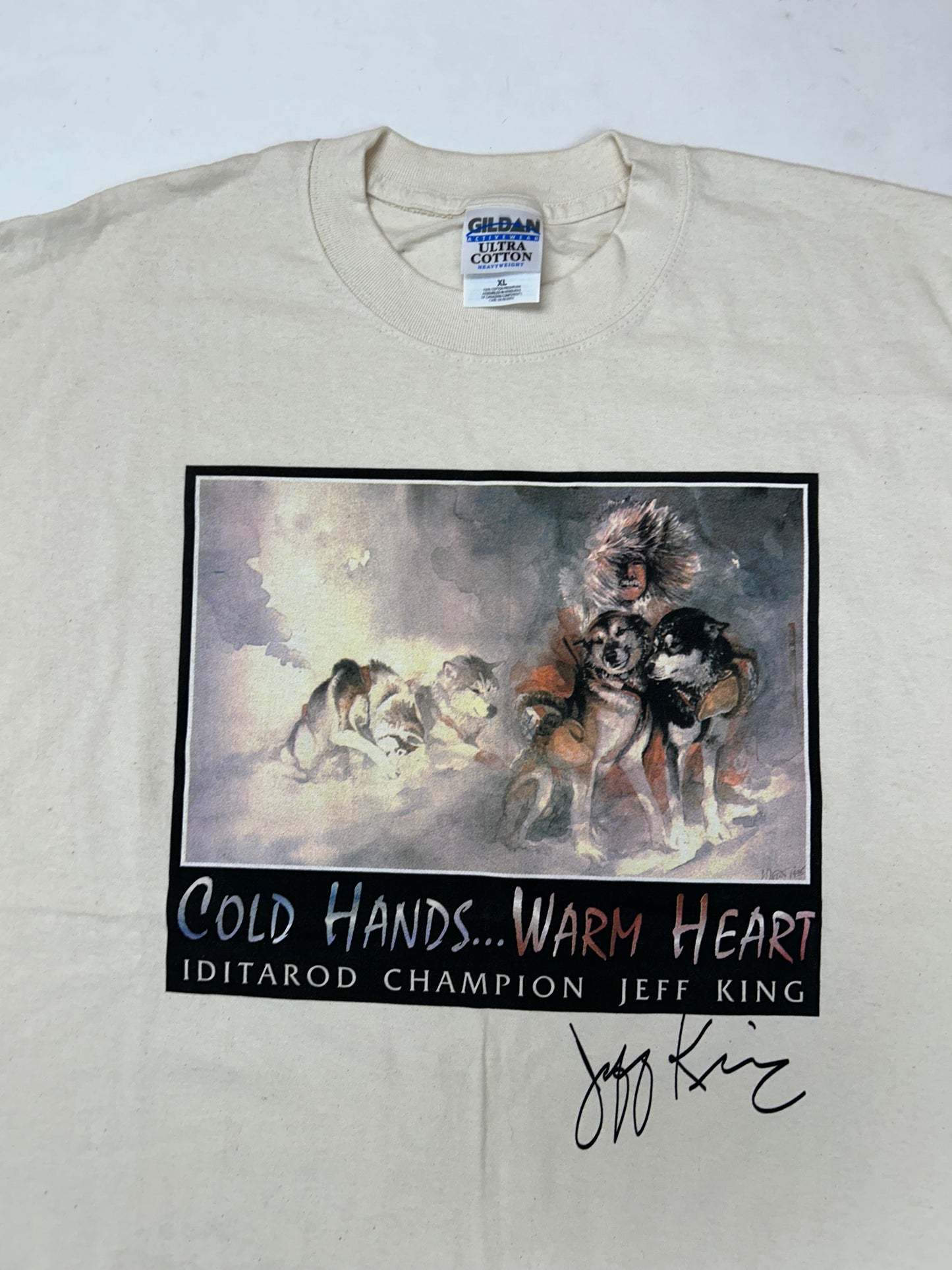 Vintage Cold Hands… Warm Heart Iditarod Champion Jeff King Book Promo Tee XL 23.75x31.25 Inches