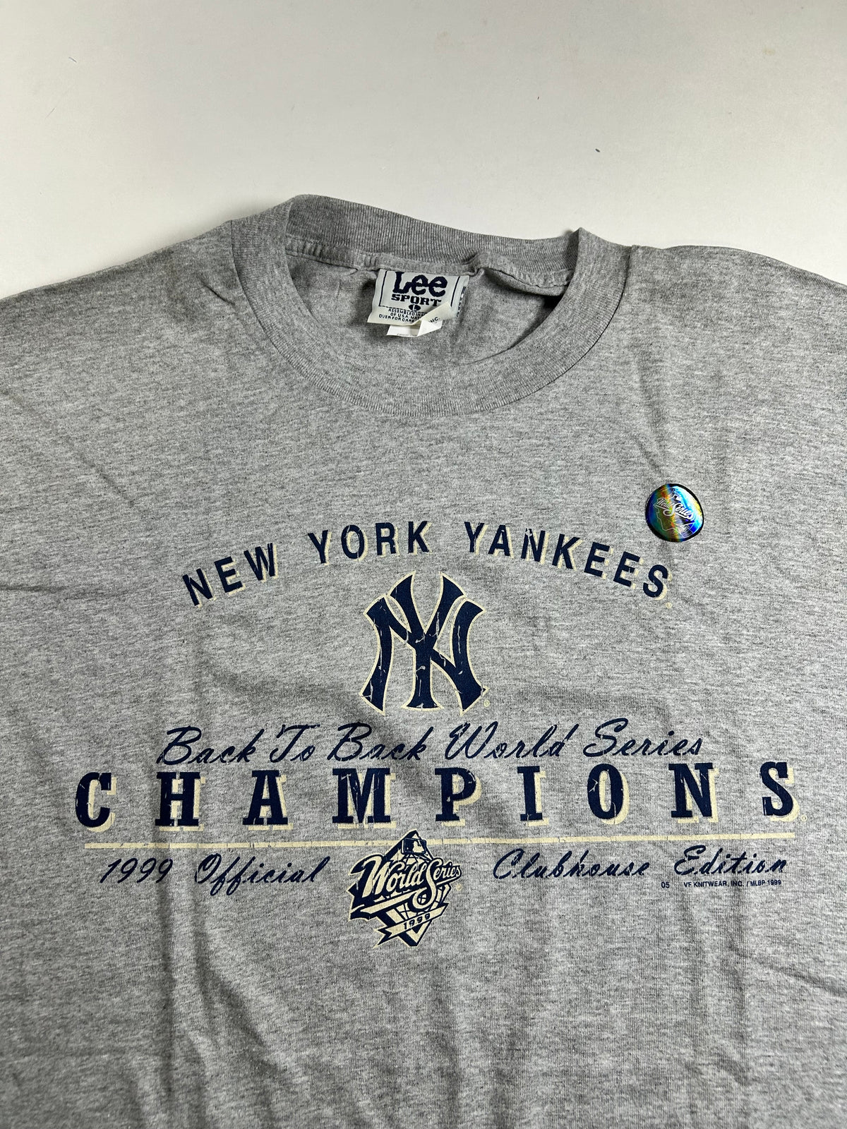 DS Brand New Old Stock Vintage Lee Sport New York Yankees 1999 MLB World Series Champions Official Clubhouse Edition Tee Gray Large 22.5x31.5 Inches
