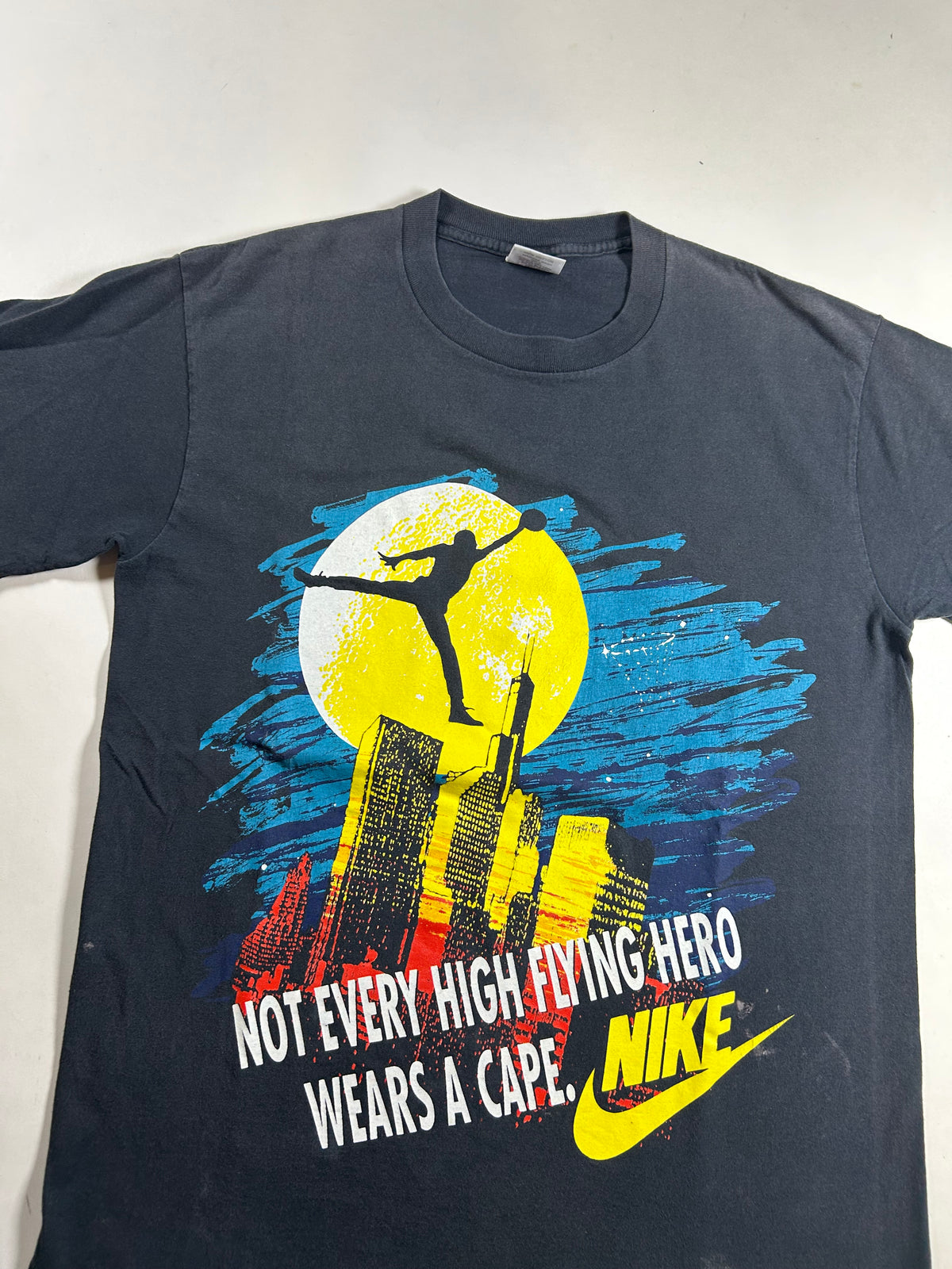 Vintage 90s Nike Air Jordan Not Every High Flying Hero Wears A Cape Tee Medium 19.75x28 Inches