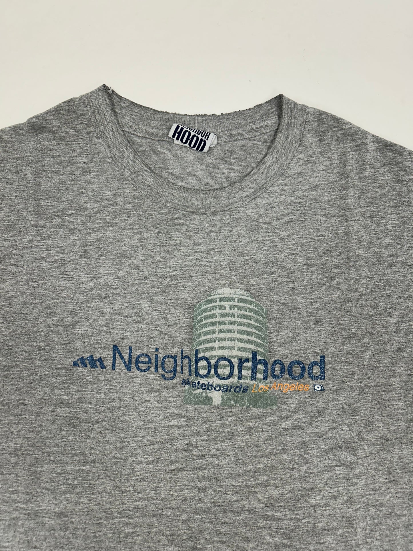 Vintage Neighborhood Skateboards Los Angeles Skate Tee Worn In Nicely Large Fit 22.25x29.5 Inches Gray