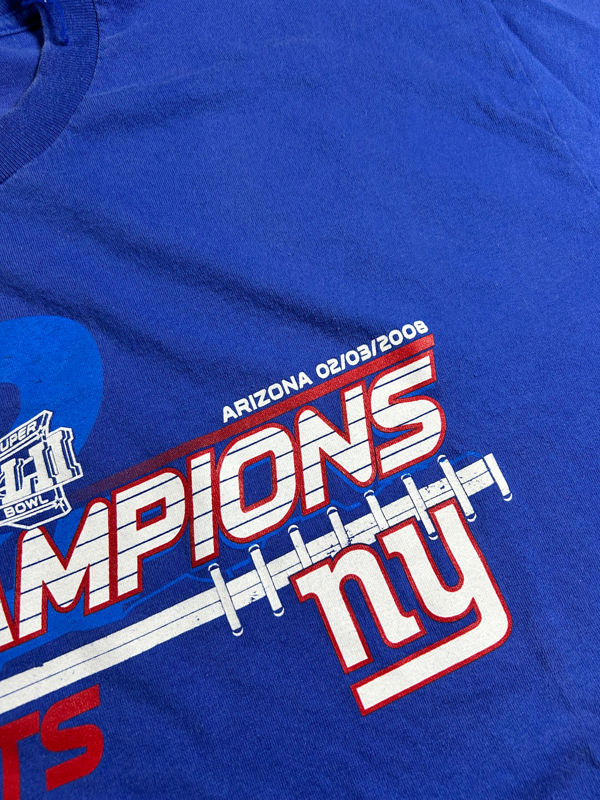 2008 New York Giants Super Bowl XLII Champions NFL Blue T-Shirt XL 23.5x31.5 Inches
