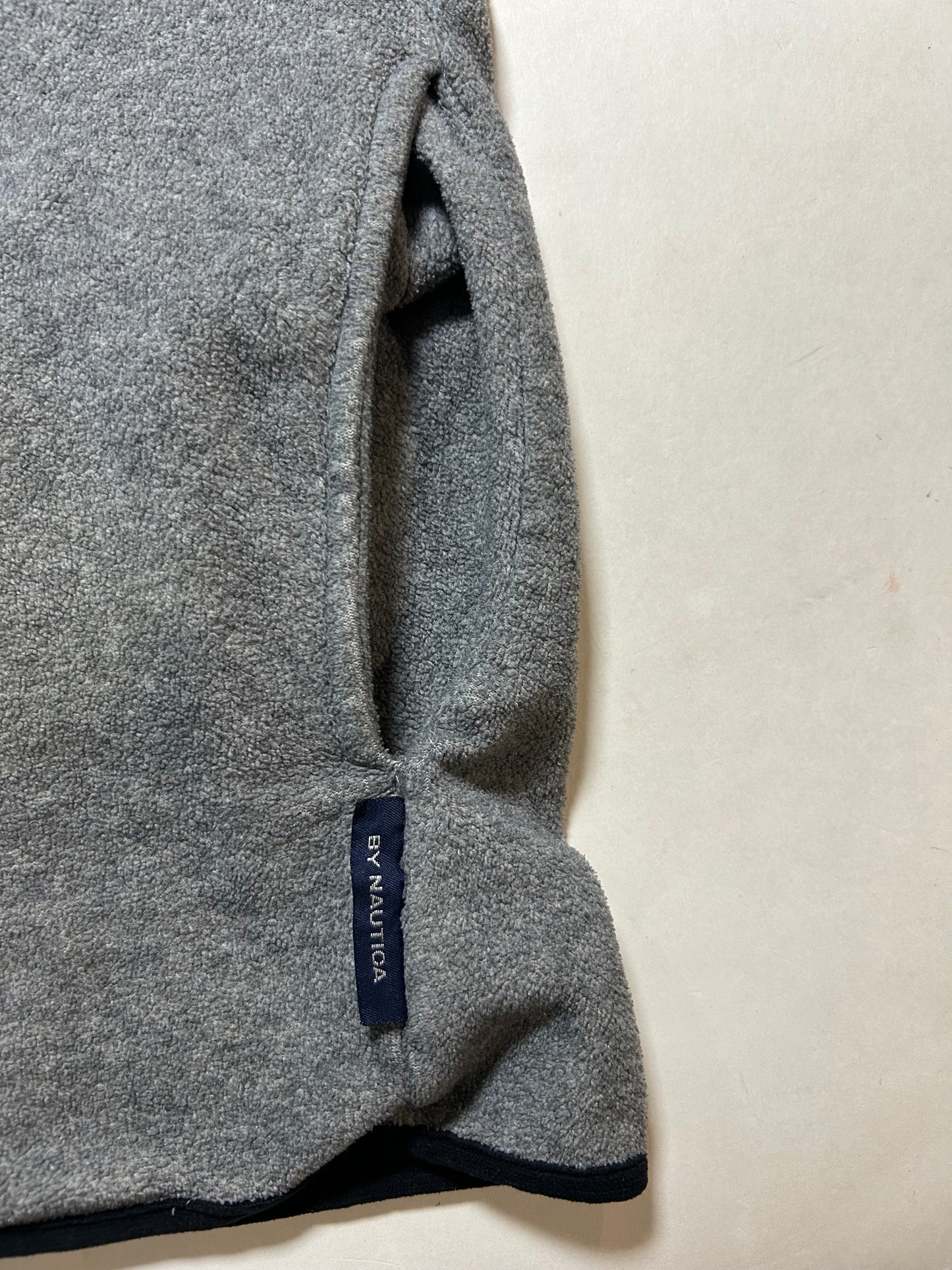 Vintage 90s Nautica Competition 1/4 Zip Fleece Pullover Made In USA Gray M/L Fit 24.25x27.5 Inches