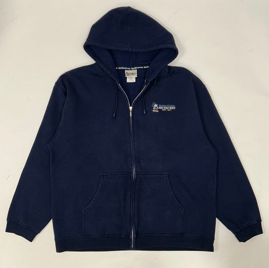 Vintage 00s Walt Disney World American Tradition Mickey Mouse Embroidered Logo Zip Hooded Sweatshirt XL Navy