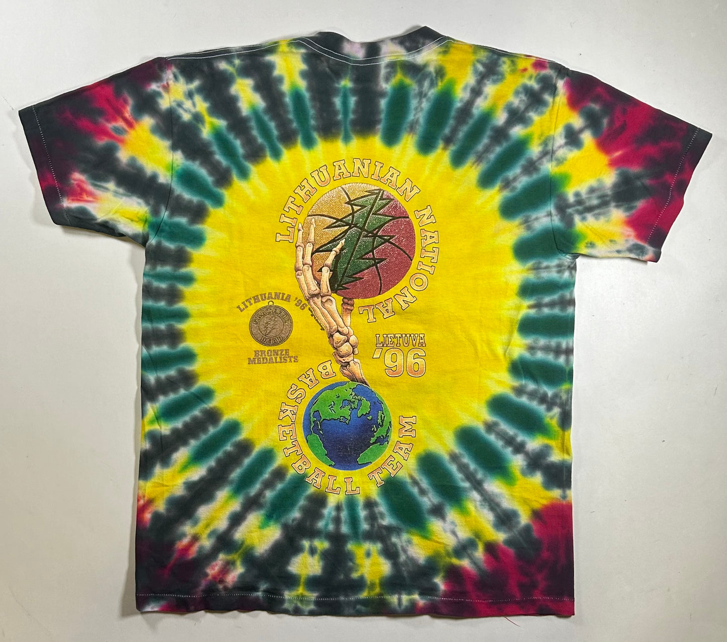 Vintage 1996 Grateful Dead Lithuania Basketball Team Tie Dye Tee USA Large 22.25x29.5 Inches