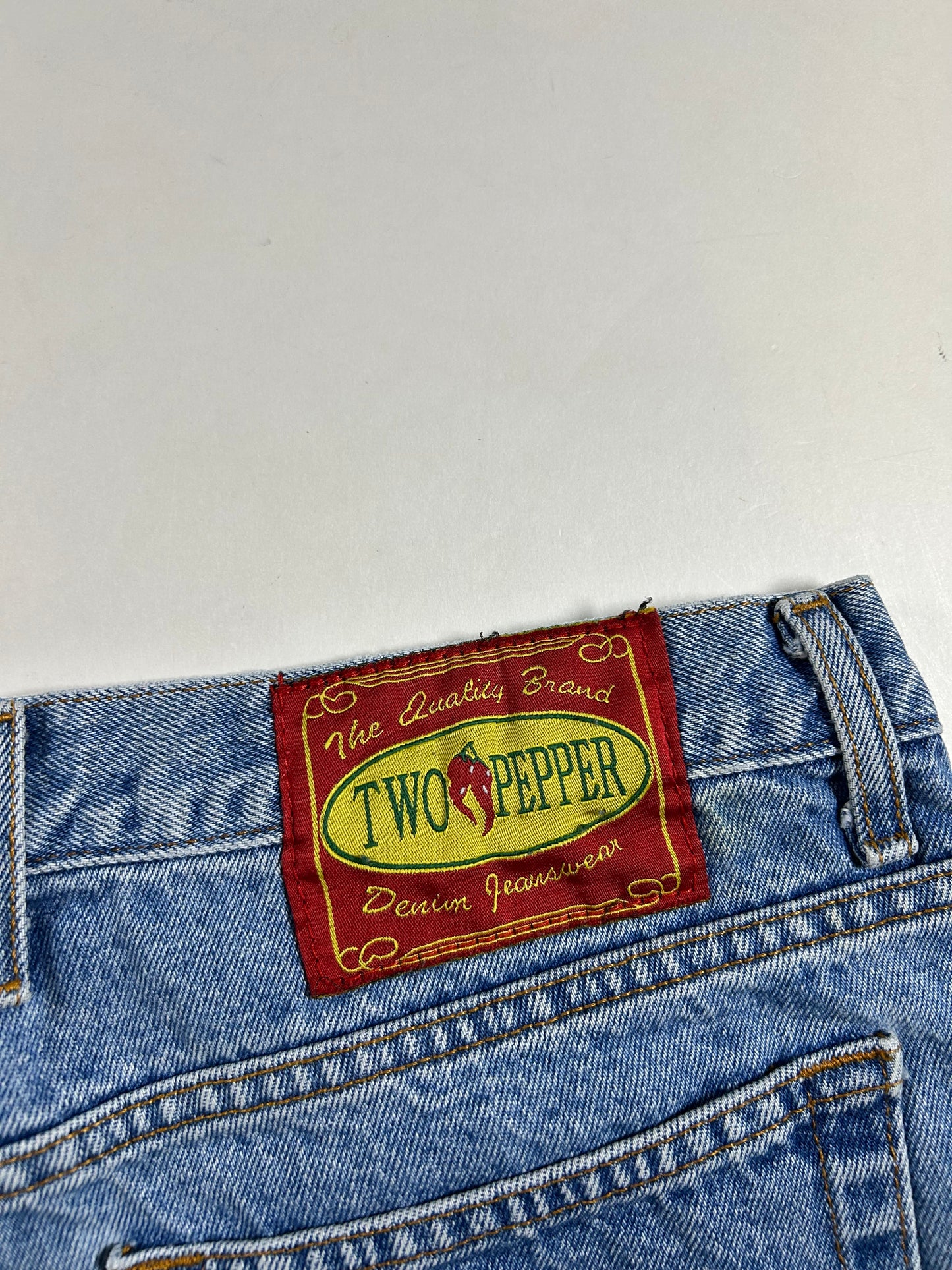 Vintage Two Pepper Mens Denim Jorts Blue Medium Wash 100% Cotton 36 18x20.5 Inches