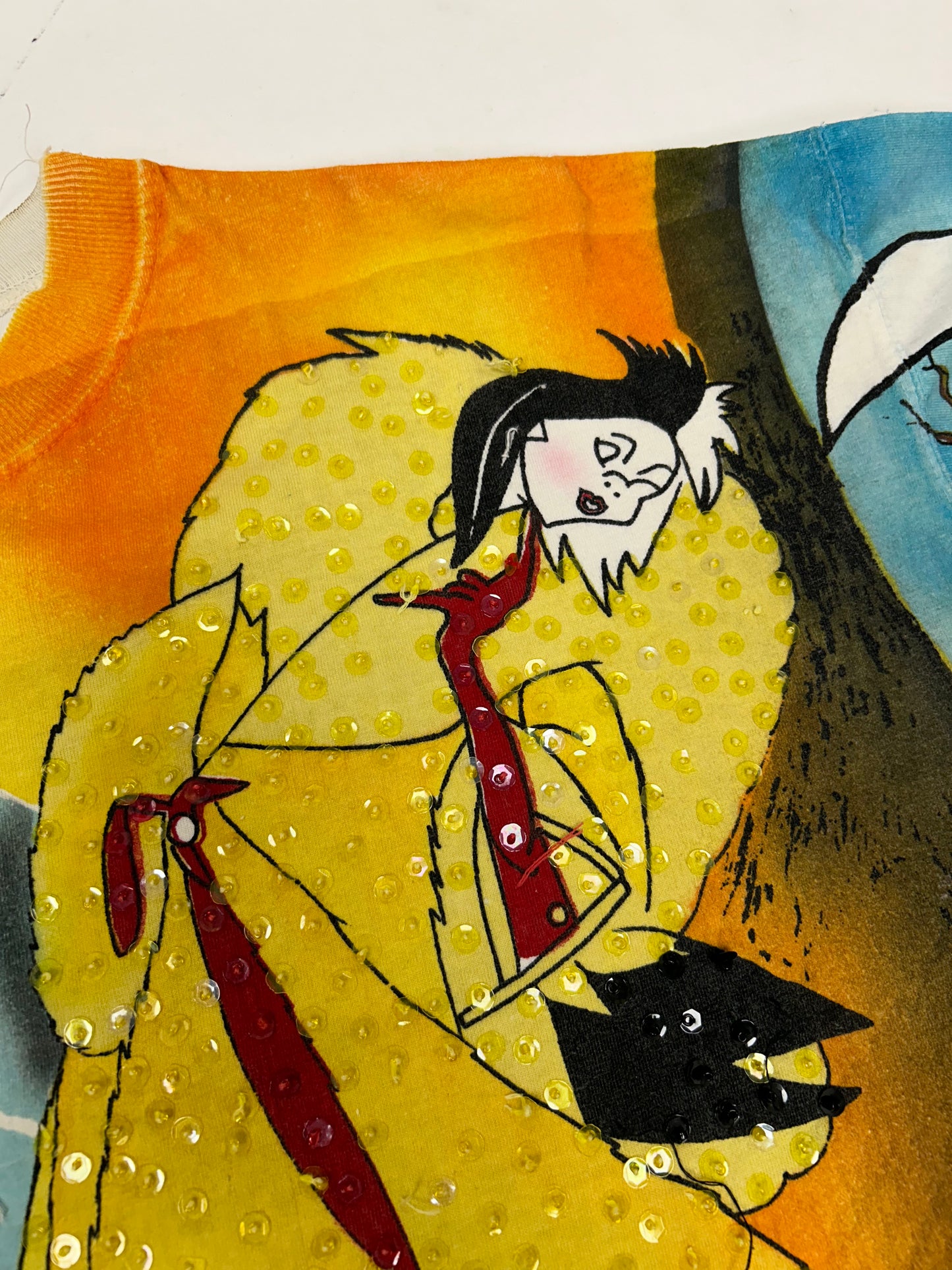 Vintage Disney JouJou Villains Cruella Maleficent Captian Hook Beaded Shirt Big 2XL For 25.5x32.75/34.75 Inches As Is Has Flaws