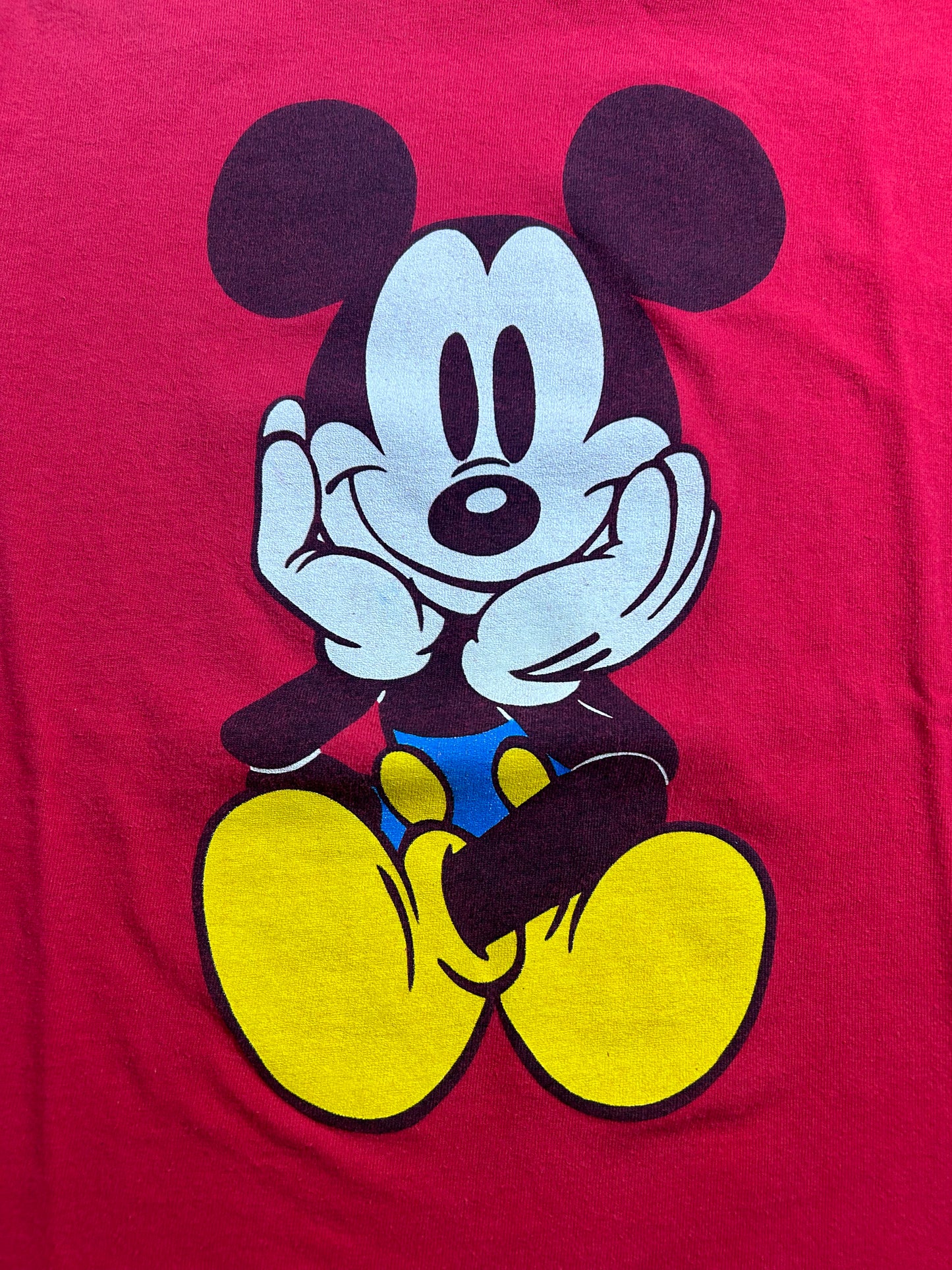 Vintage 90s Mickey & Co Mickey Mouse Disney Front & Back Sitting Graphic Tee Youth Large/ Adult XS/S Great For Ladies 18.5x23.5 Inches As Is Red