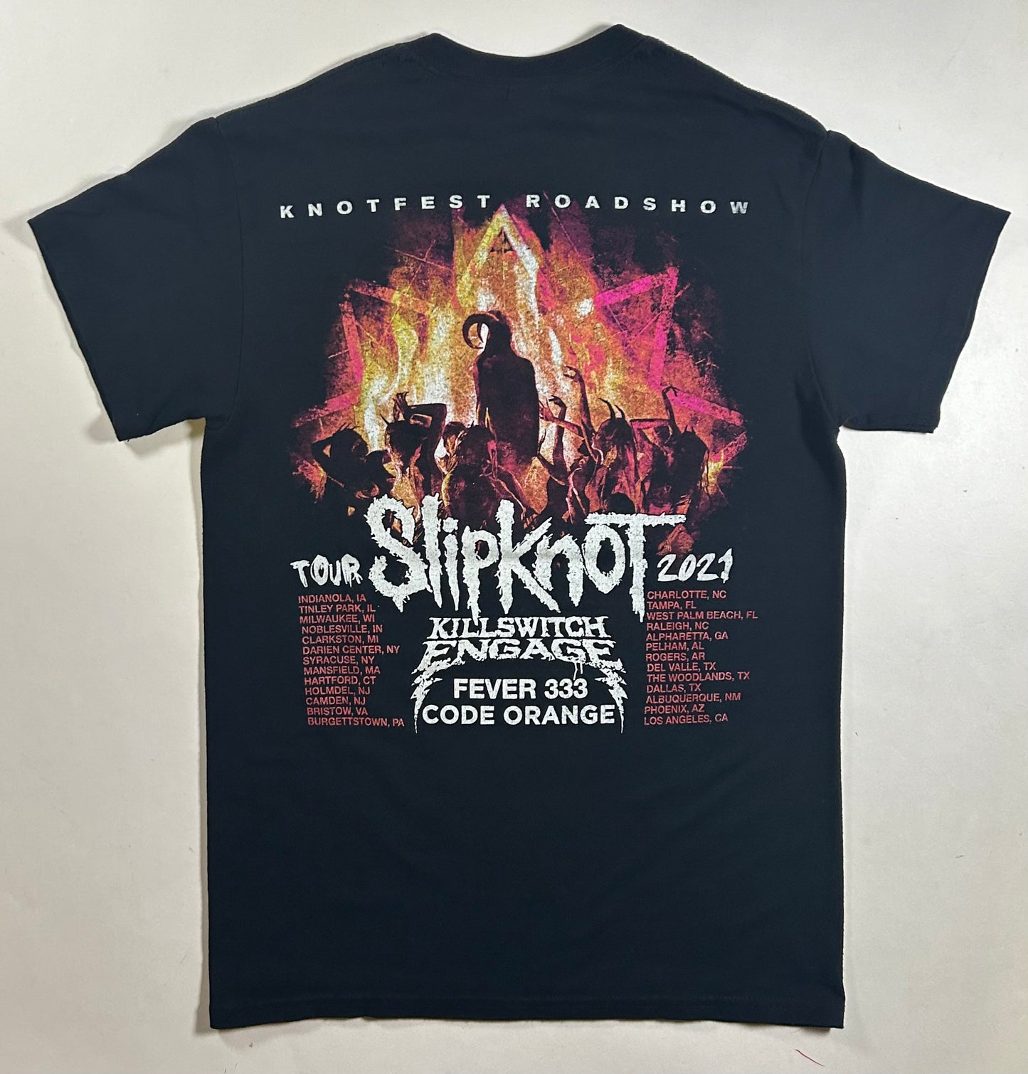 Slipknot Knotfest Roadshow Fever 333 Code Orange Killswitch 2021 Parking Lot Tour Tee Small 17.5x26 Inches