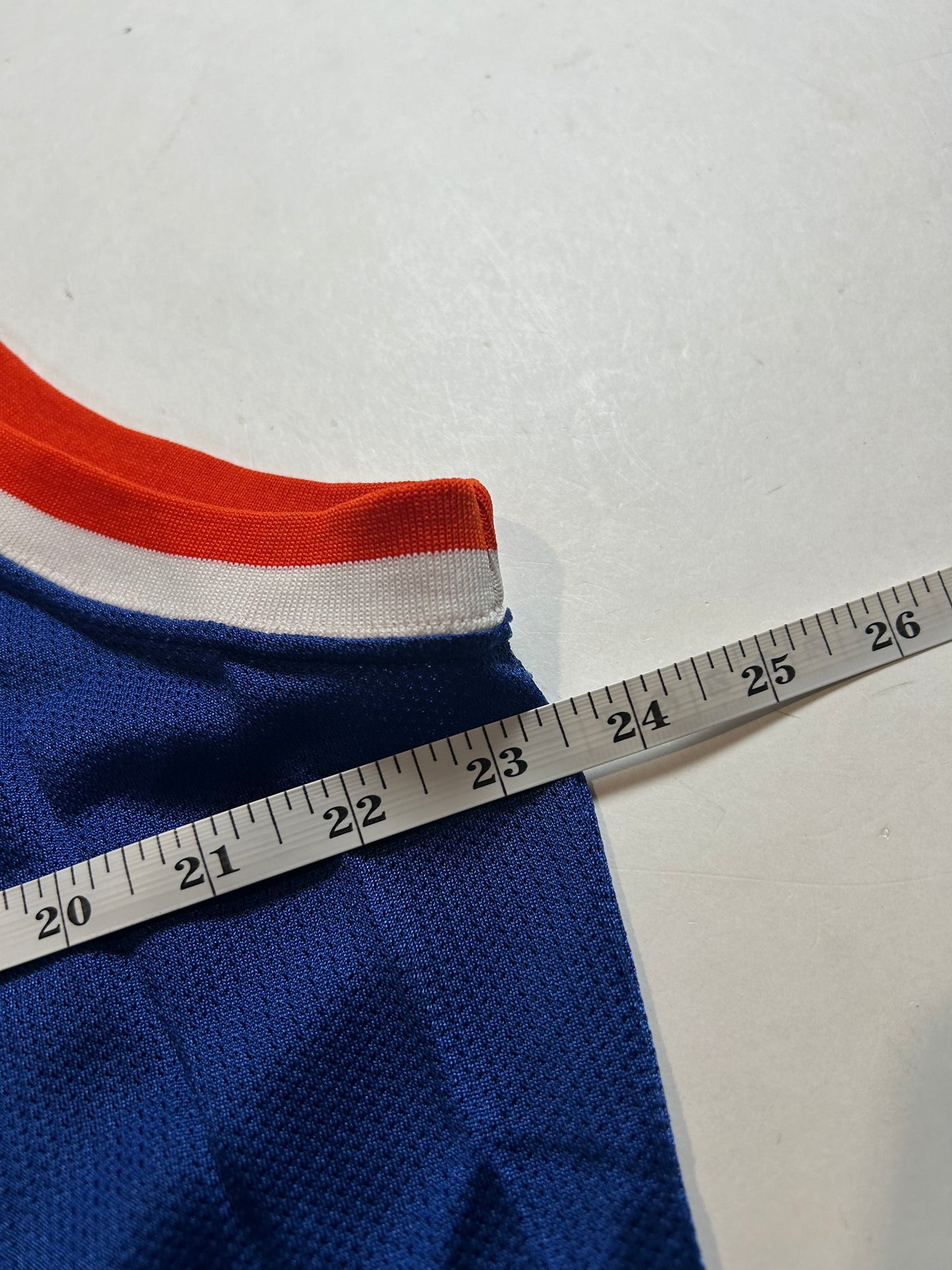 Vintage 90s Champion John Starks #3 New York Knicks NBA Felt Patch Jersey Blue 48 XL 23.5x32.5 Inches