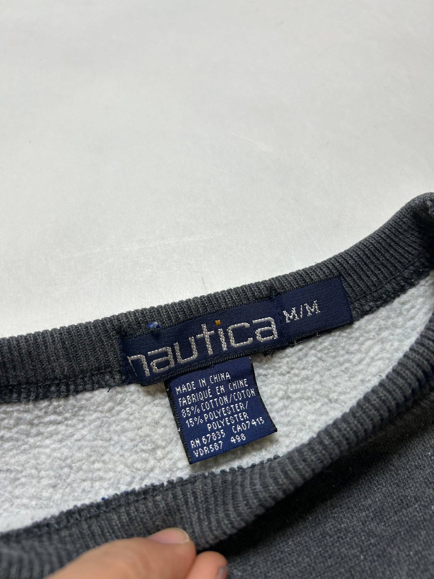 Vintage Nautica Spell Out Crewneck Sweatshirt With Pockets Gray Medium 25x25.25 Inches