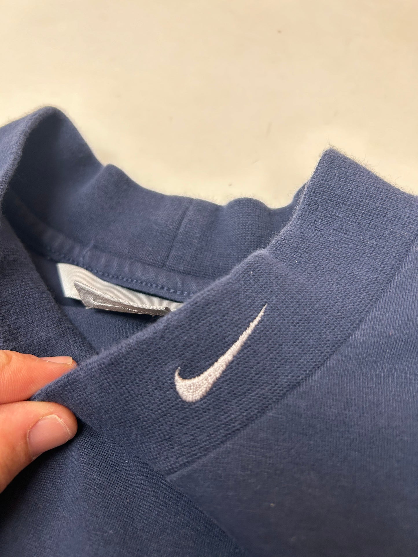 Vintage 00s Nike Swoosh Embroidered Mock Neck Long Sleeve Shirt L/XL 24x31/32 InchesNavy