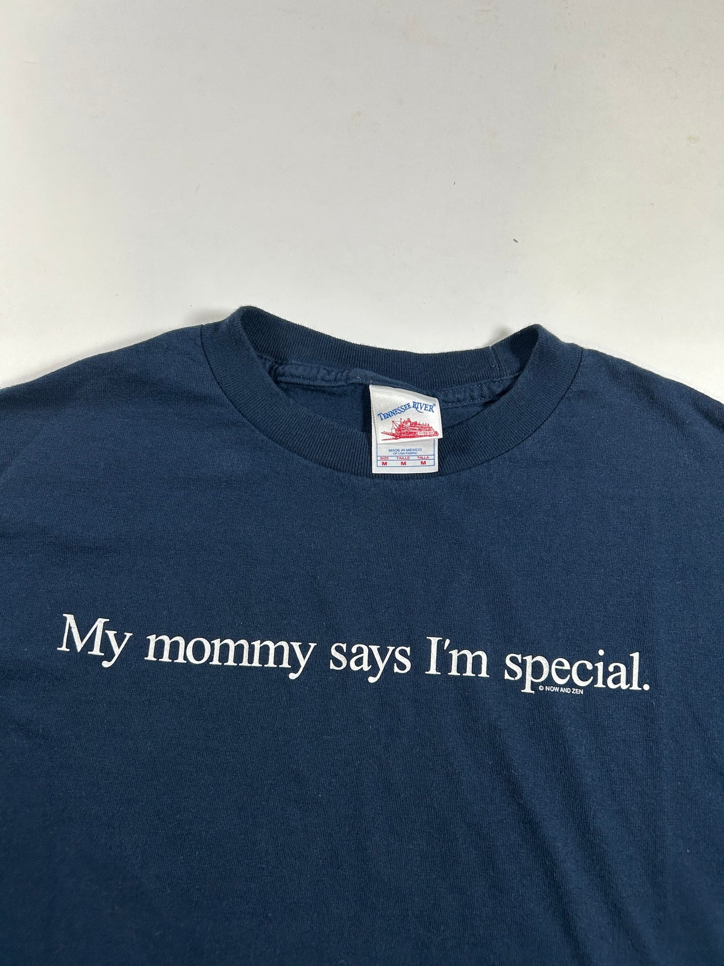Vintage 2000s Now And Zen My Mommy Says I’m Special Funny Parody Tee Medium 20.25x27.75 Inches Navy
