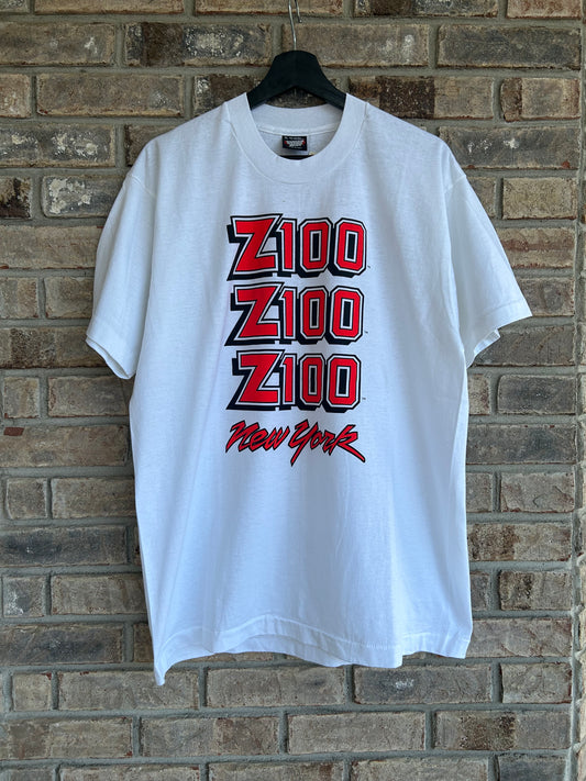 Vintage 90s Z100 New York Listen Music Radio Promo T-Shirt L/XL Fit USA Screen Stars Best White