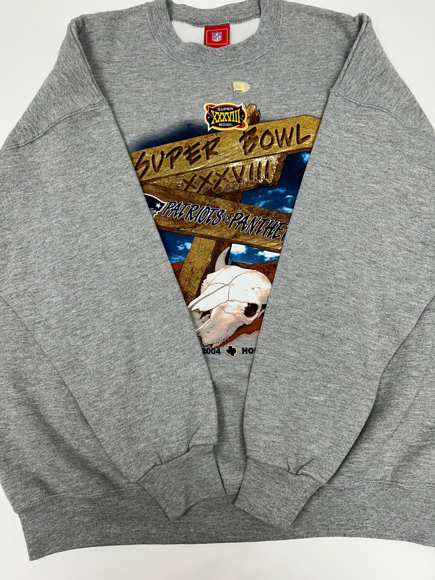 Vintage NFL Super Bowl XXXVIII 2004 Houston Texas Patriots Vs. Panthers Tee 2XL 29.5x32.25 Inches