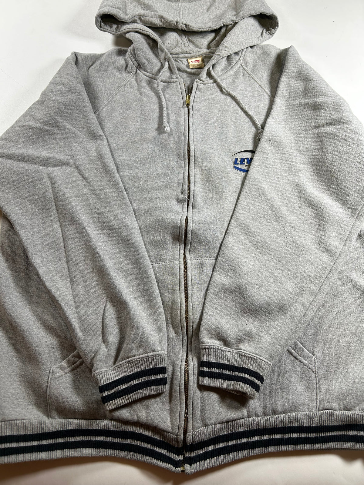 Vintage Levi’s Blue Jeans Zip Hooded Sweatshirt Large 25.75x29.5 Inches