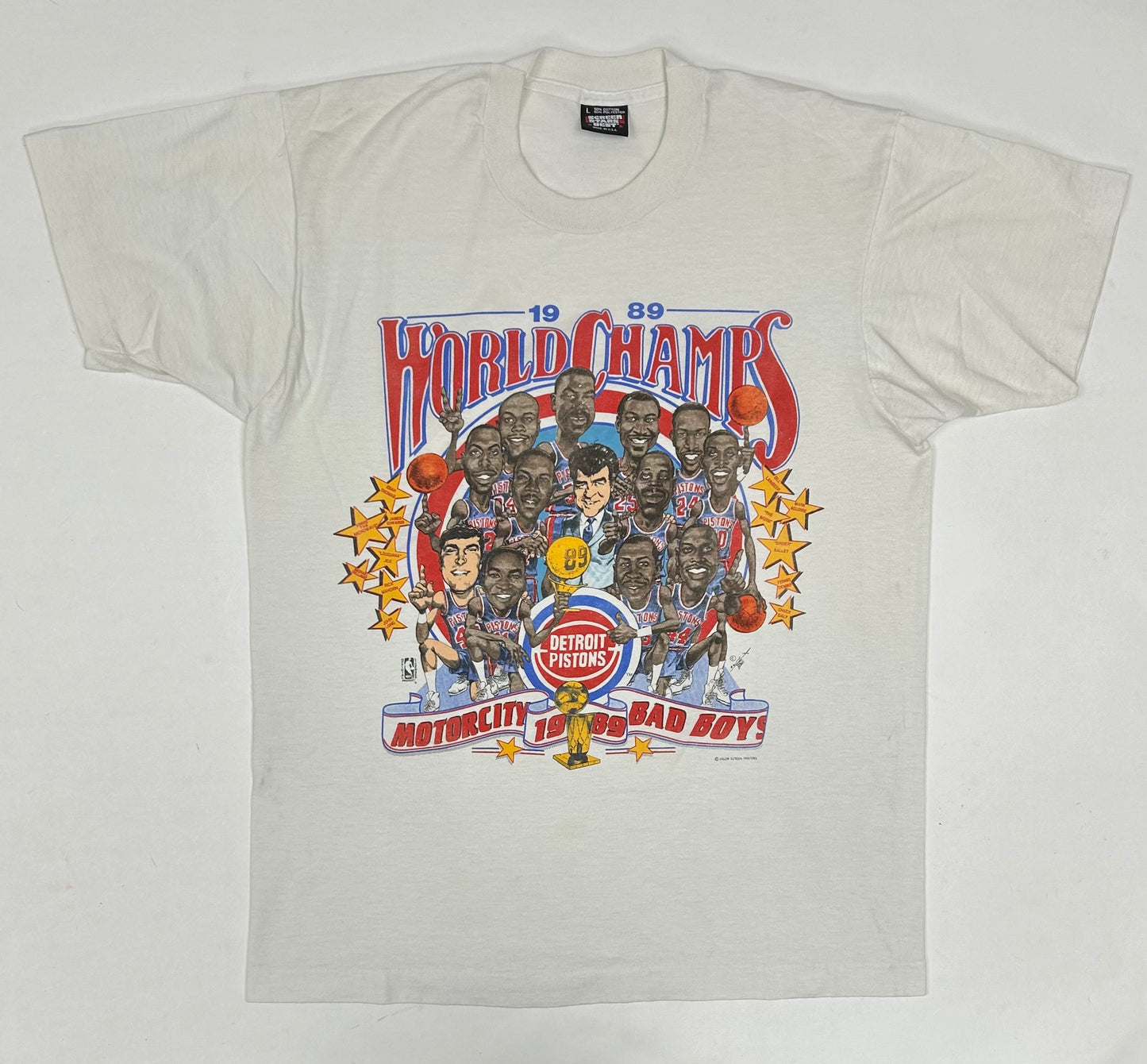 Vintage 1989 Detroit Pistons World Champs Caricature Tee Salem Sportswear M/L