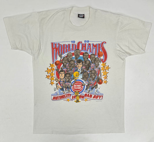 Vintage 1989 Detroit Pistons World Champs Caricature Tee Salem Sportswear M/L