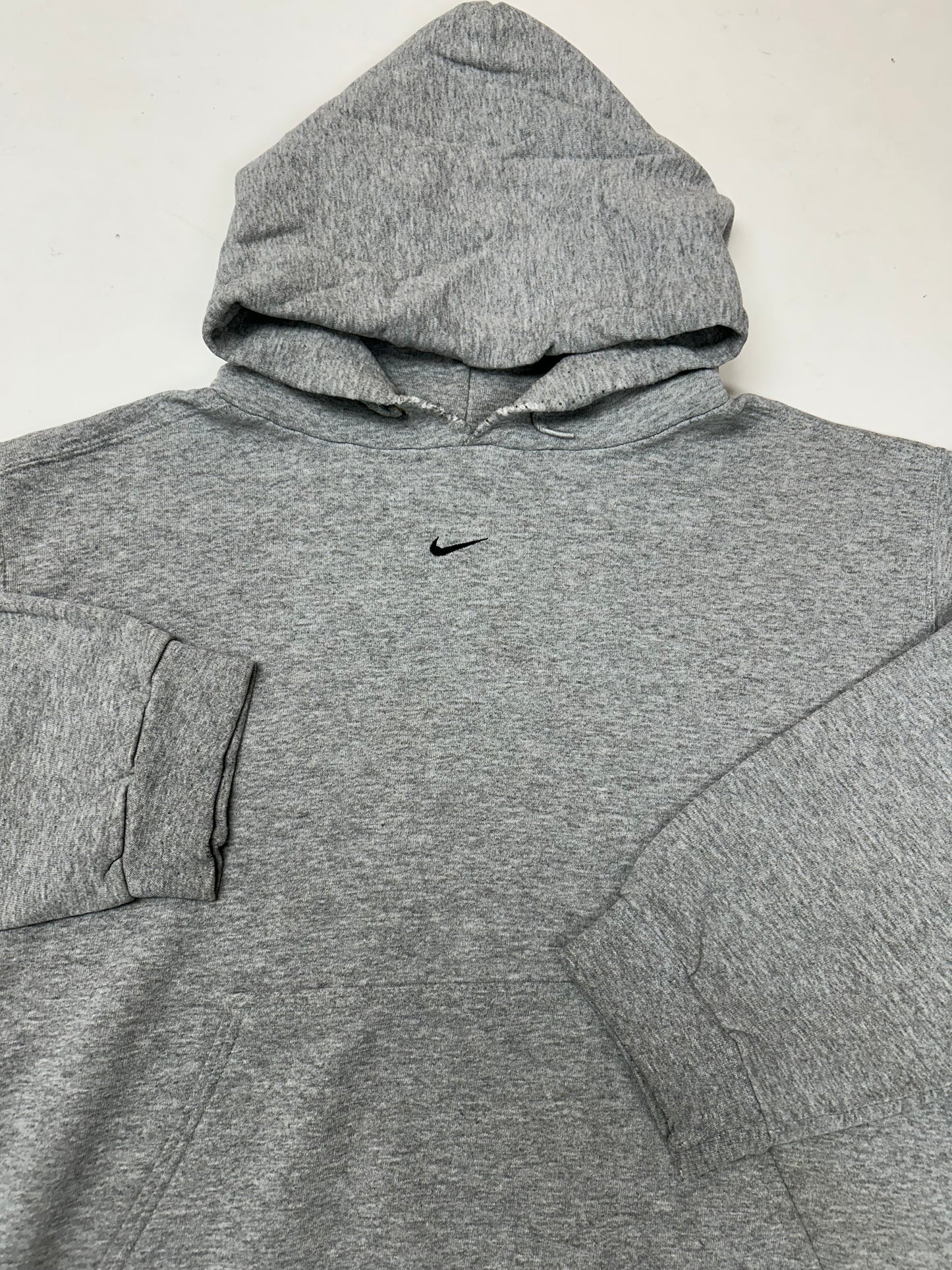 Vintage 90s Nike Center Swoosh Embroidered Logo Hooded Sweatshirt Worn In XL 27.25x28.25 Inches As Is