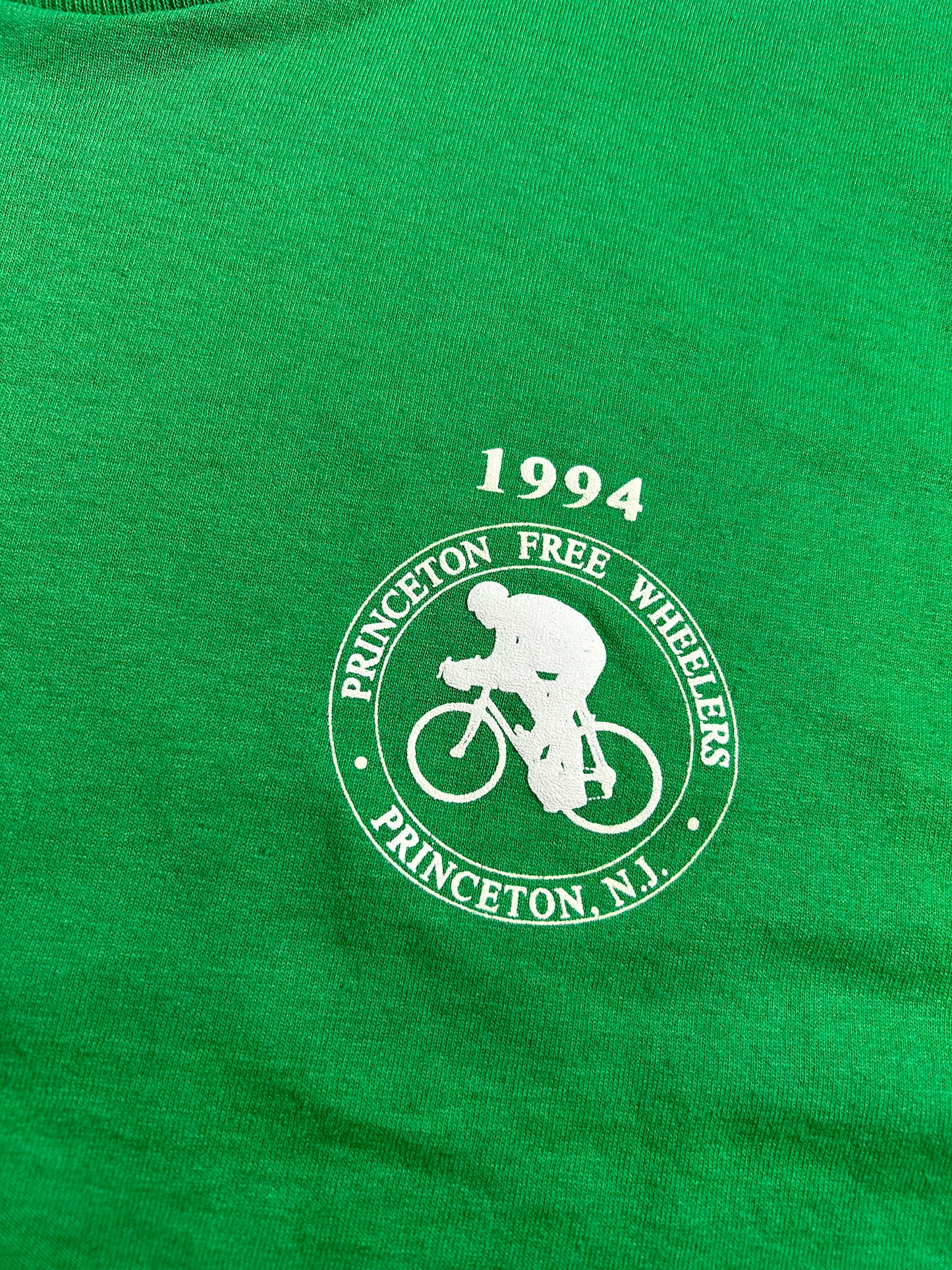 Vintage Princeton Free Wheelers Princeton University Bicycling Event Tee Large 21.5x27.75 Inches Green