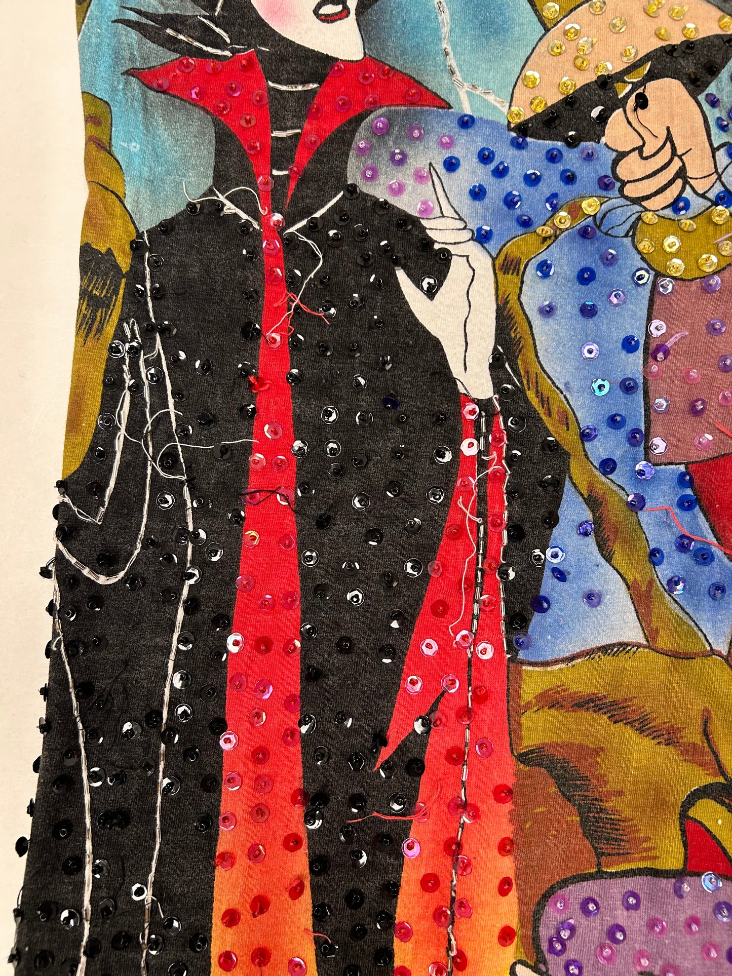 Vintage Disney JouJou Villains Cruella Maleficent Captian Hook Beaded Shirt Big 2XL For 25.5x32.75/34.75 Inches As Is Has Flaws