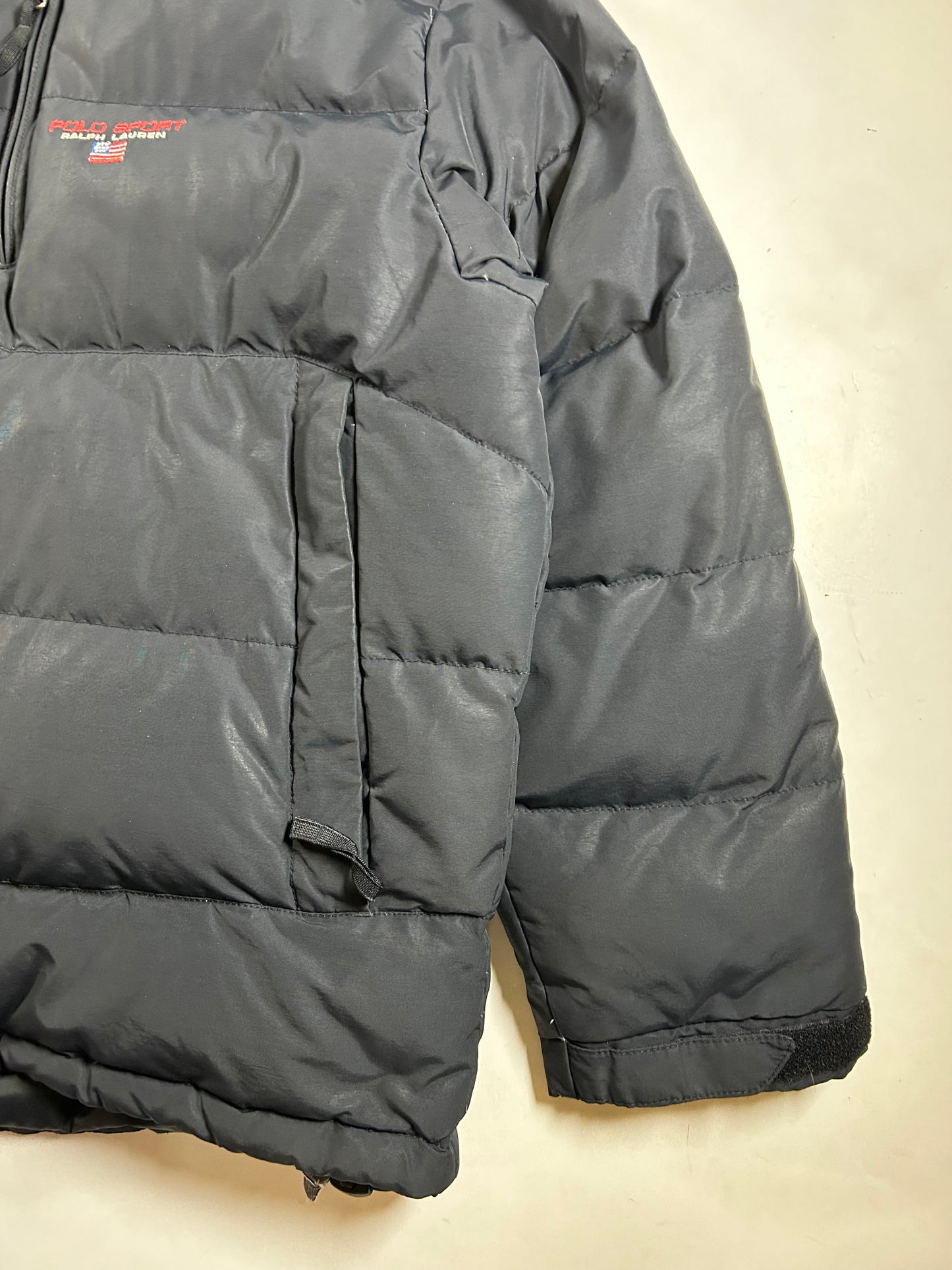 Vintage Polo Sport Ralph Lauren Down Puffer Jacket Mens 2XL 29x30.75 Inches Black As Is Had Wear