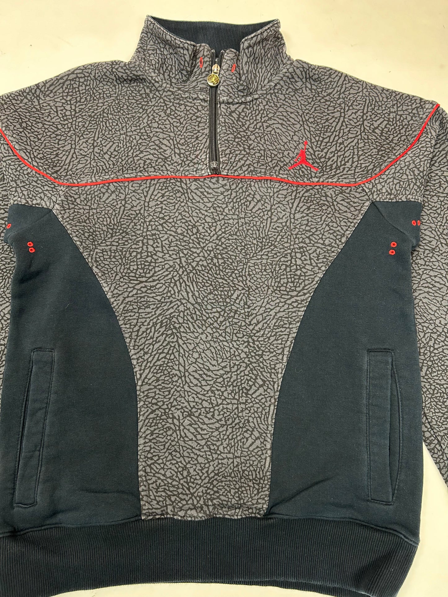 Air Jordan Cement Elephant Print 1/4 Zip Sweatshirt Retro 3 Black Cement Medium 20.5x27 Inches