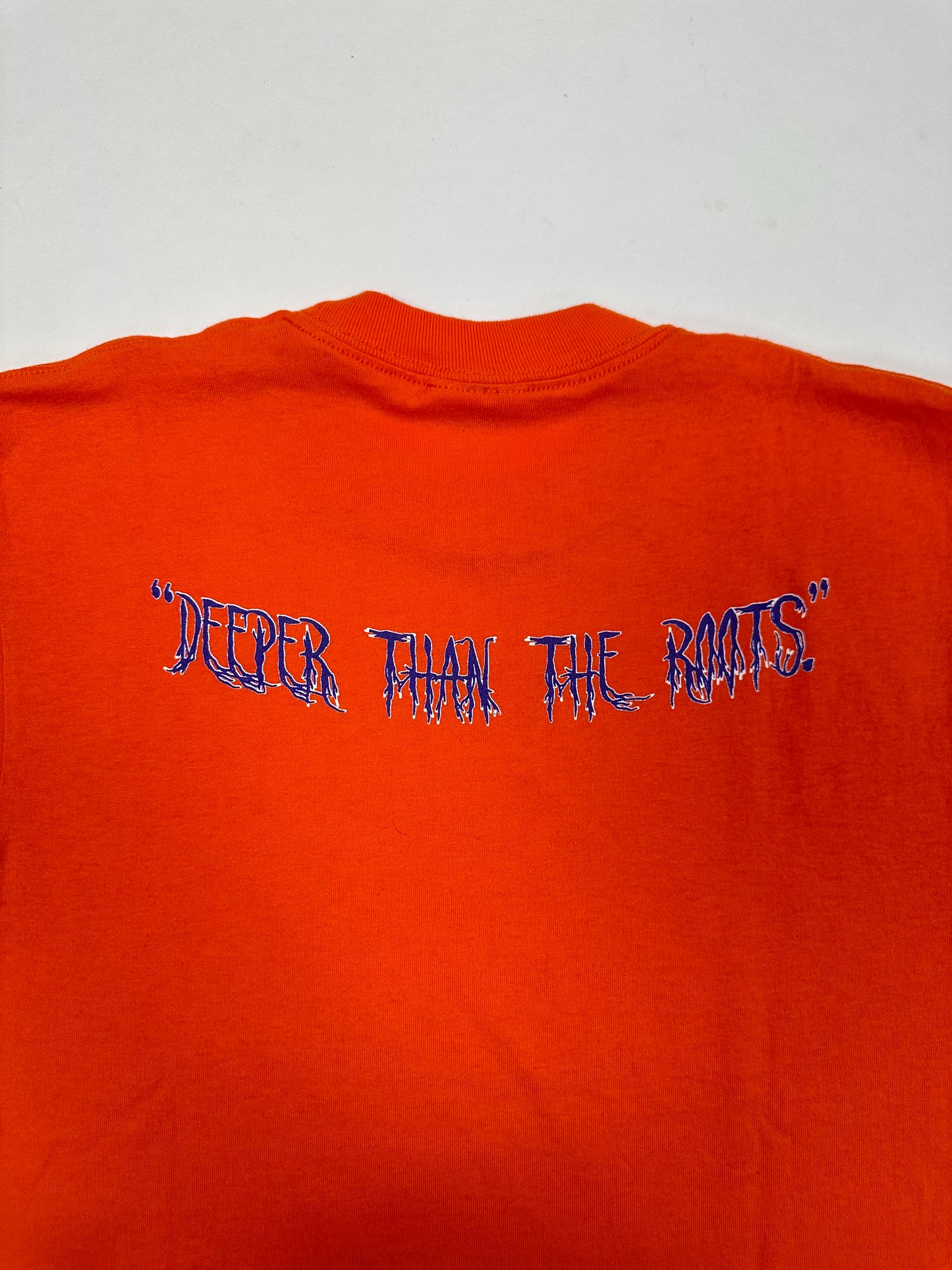 Edgewood NJ “Deeper Than The Roots.” First Edition Tee Tagged Youth Large Can Fit Adult XS/S 17.5x24.75 Inches 00s Hanes Heavyweight 50/50 Blend Made In El Salvador Orange