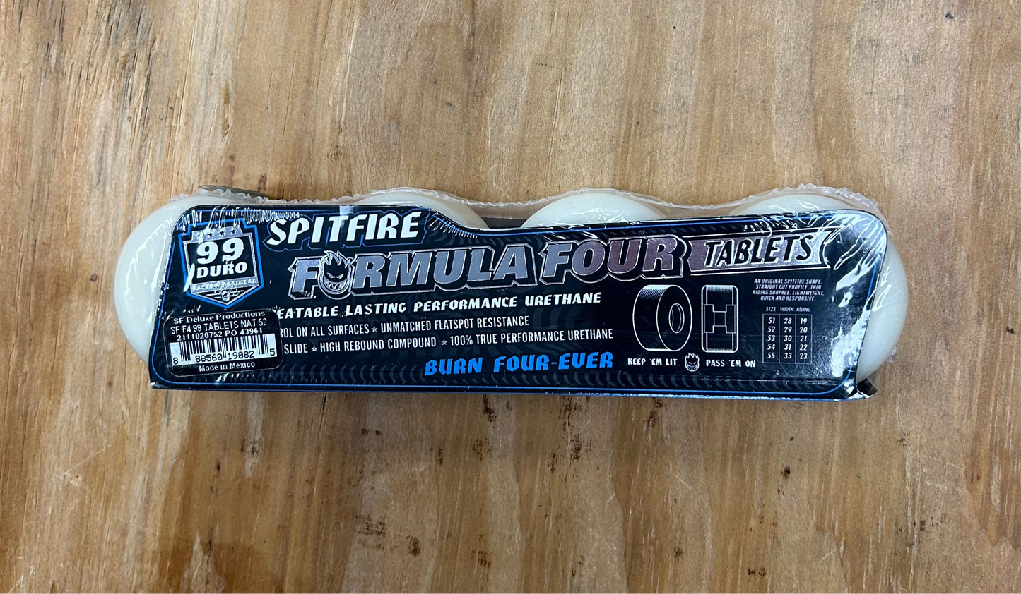 Spitfire Formula 4 Tablets 99 Duro 52 MM White/Blue Wheel