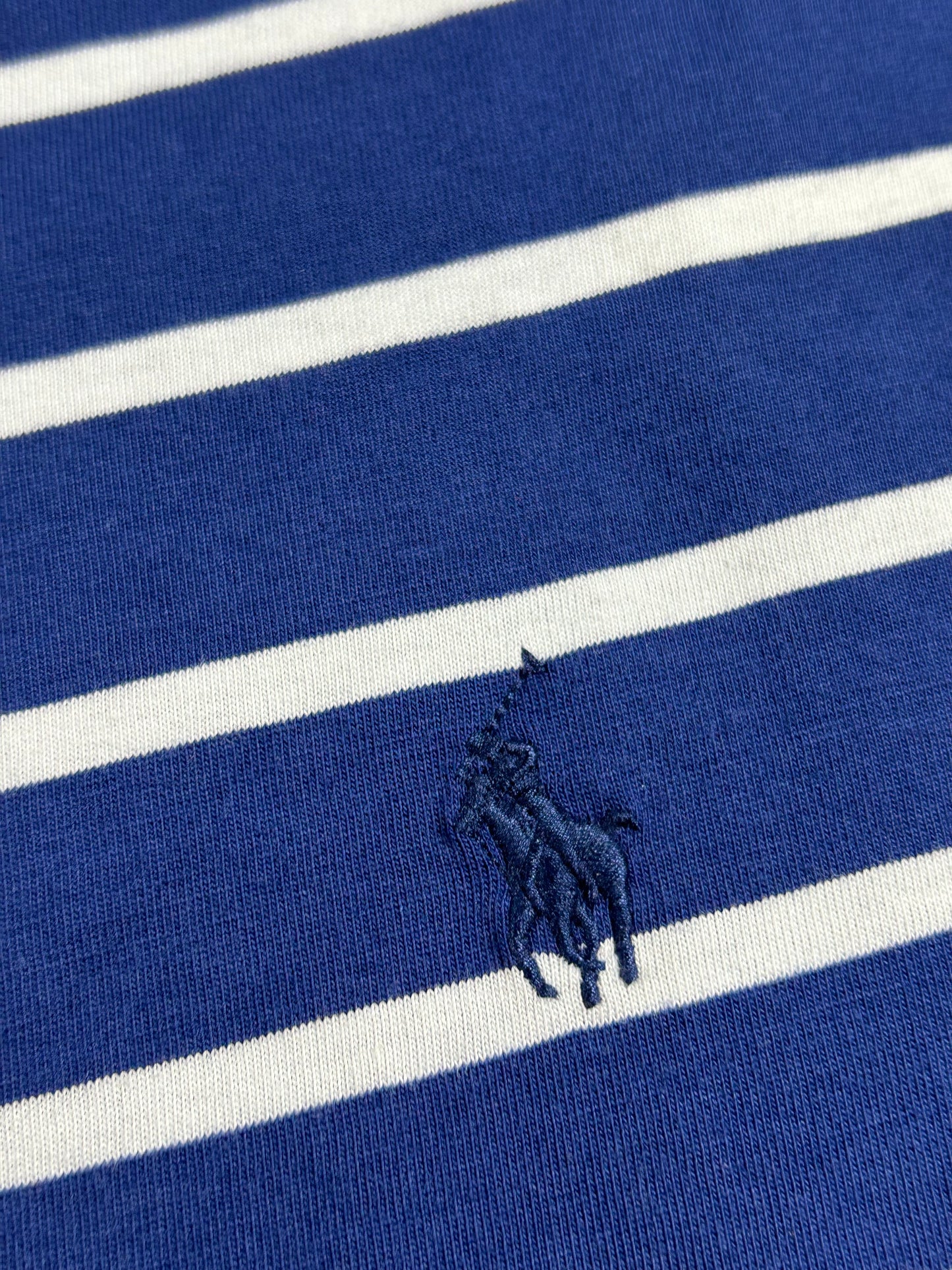 Polo Ralph Lauren T-shirt Custom Slim Blue White Pony Striped Short Sleeve Medium 19.75x27 Inches