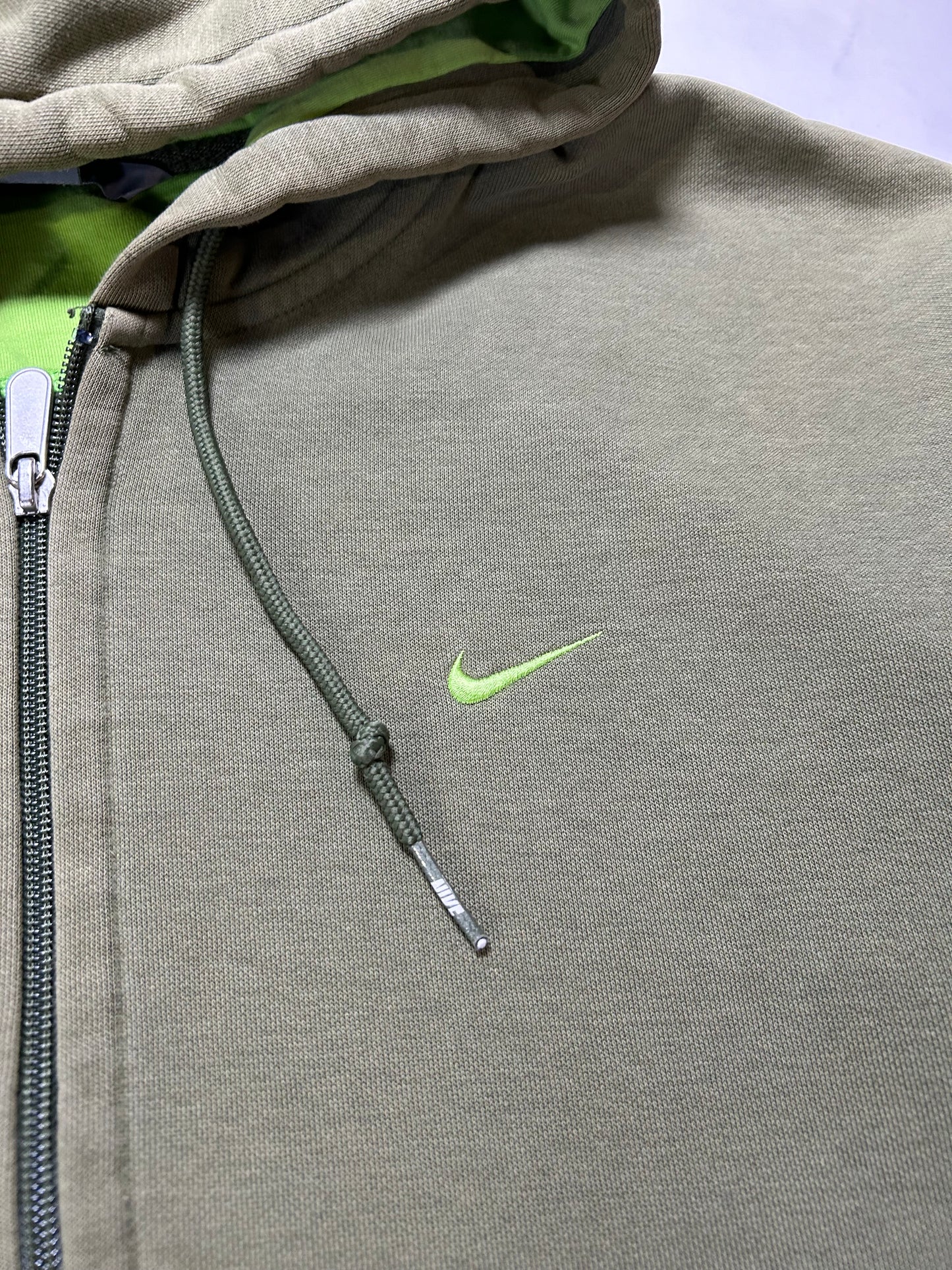 Vintage 00s Nike Chest Swoosh Essential Zip Hooded Sweatshirt Green Faded Worn In As Is XL 26.25x30.25 Inches