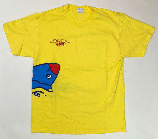 Vintage L’Oréal Kids Because We’re Worth It, Too! Soap Promo Shark Tee Yellow Large 21.5x29 Inches