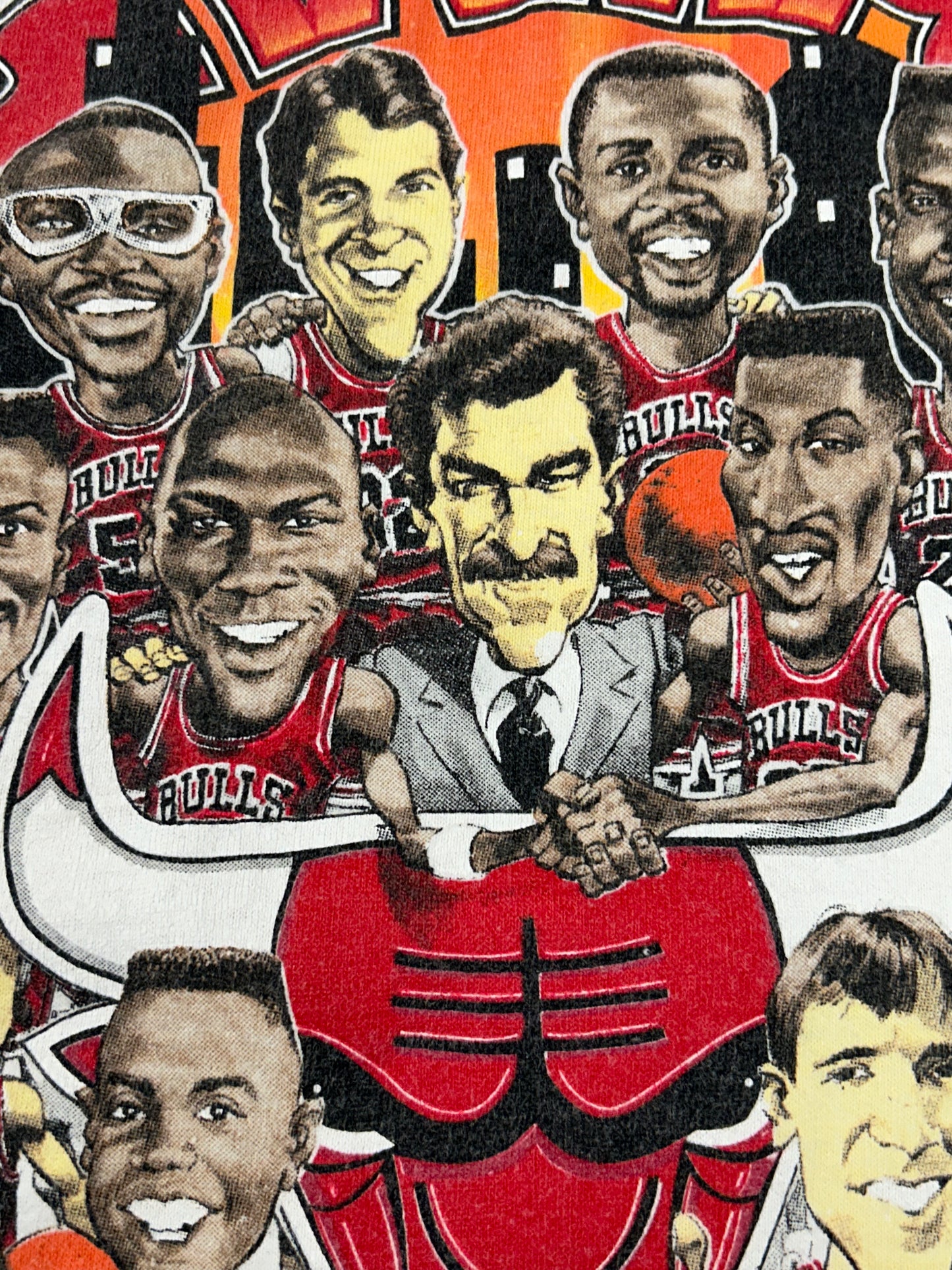 Vintage 1992 Chicago Bulls 2 Time NBA World Champs Caritcure Team Salem Sportswear Graphic Tee Large/Medium Fit 20.75x Inches