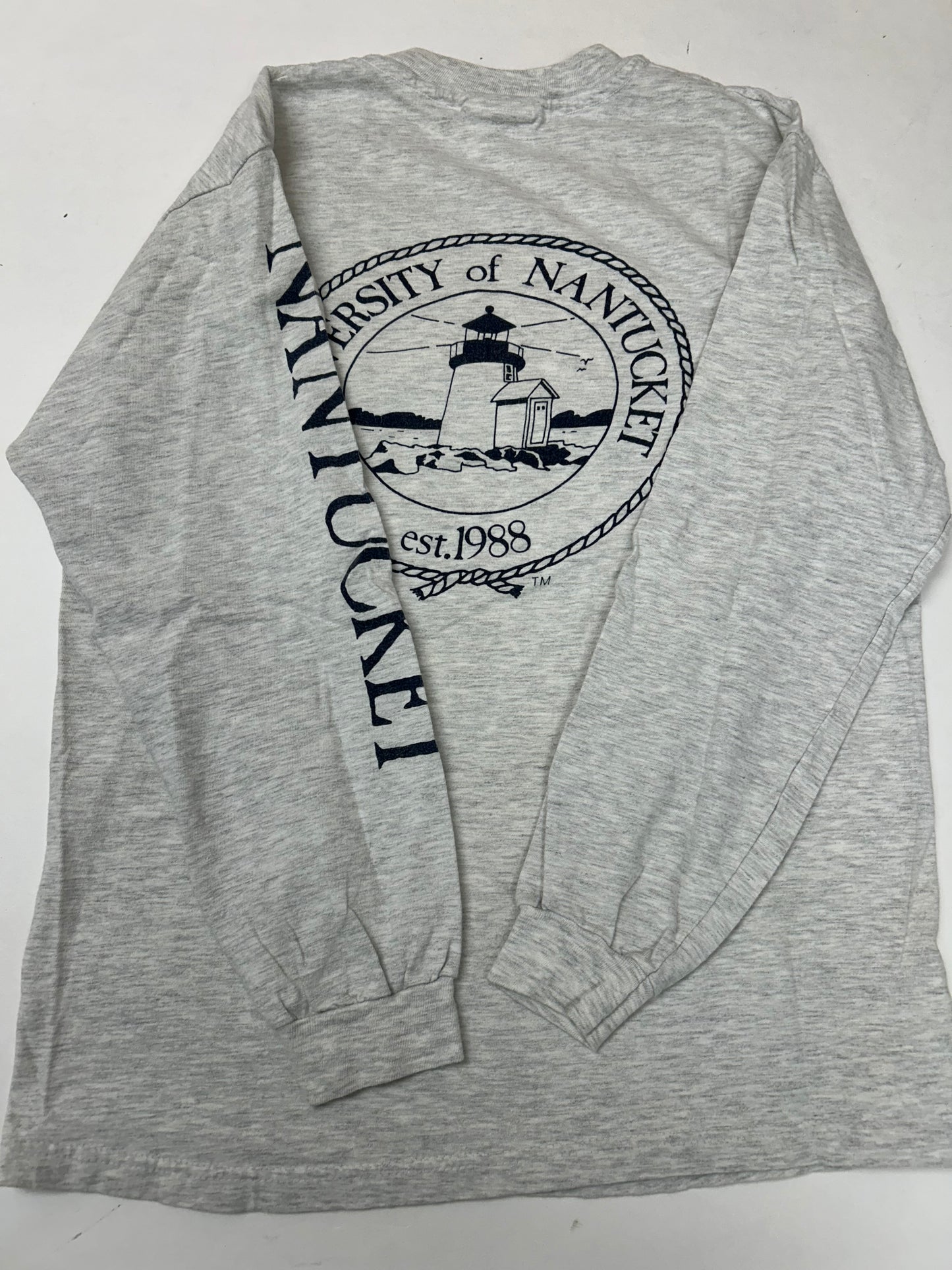 Vintage University Of Nantucket Rowing Long Sleeve Tee Gray Medium 19.75x26.5 Inches