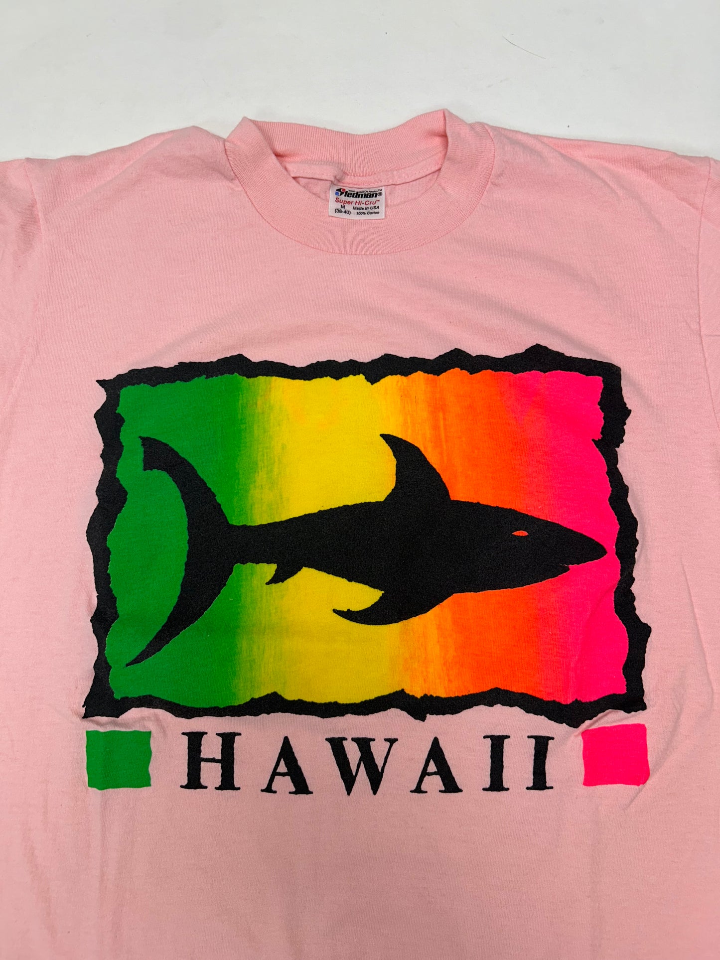 Vintage Hawaii Shark Shirt Stedman Made USA Single Stitch Surf Graphic Size Medium/Small 19x26.5 Inches