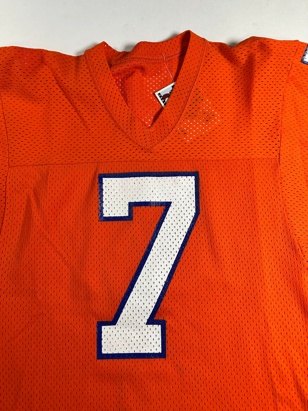 Vintage 80s Sand Knit Denver Broncos John Elway NFL Orange Jersey USA Small 17.5x30 Inches