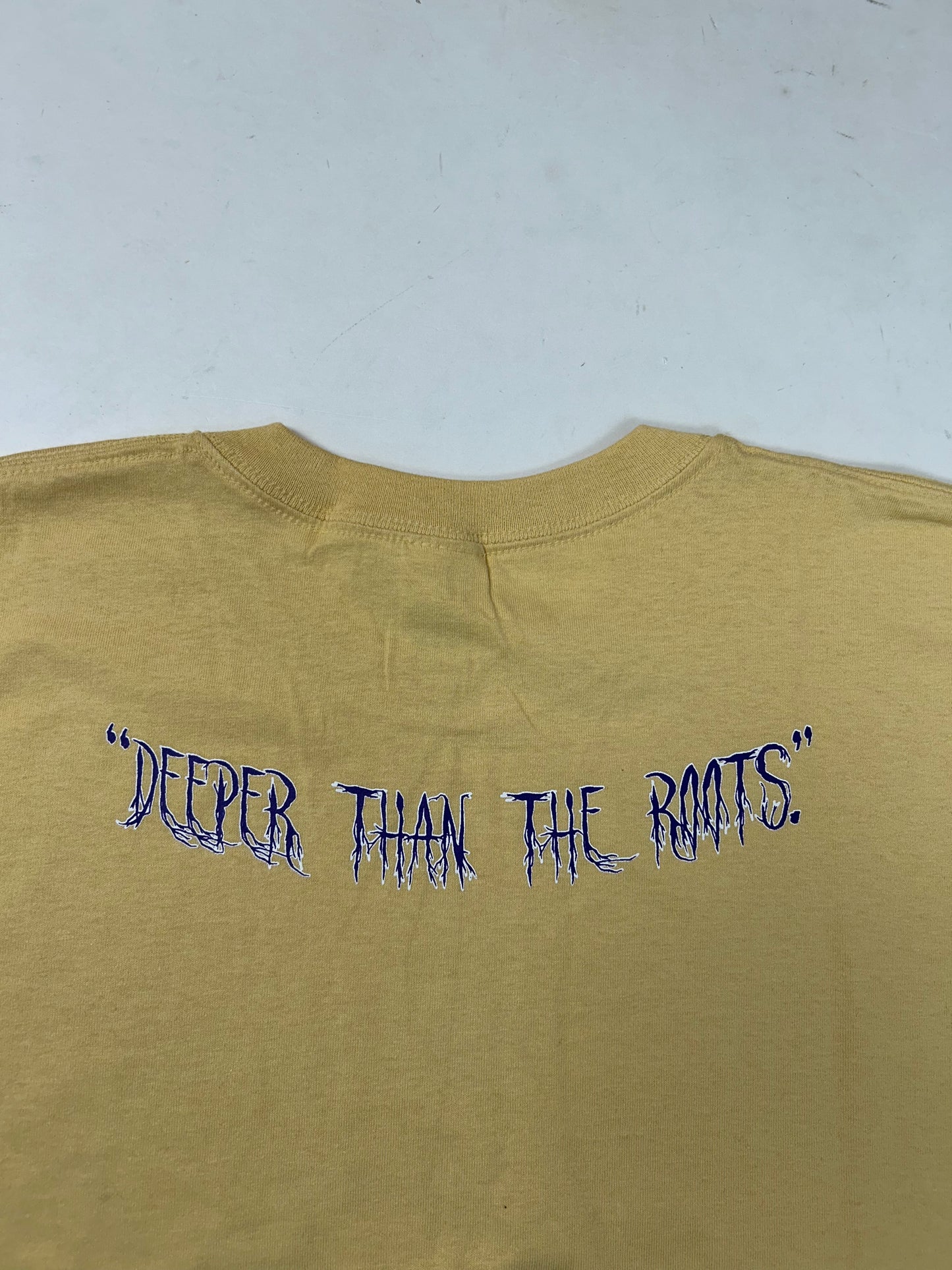 Edgewood NJ first edition “Deeper Than The Roots.” Tee XL 24.5x32 Inches 00s Gildan 100% Cotton Honduras  Made Sand Tanish Color