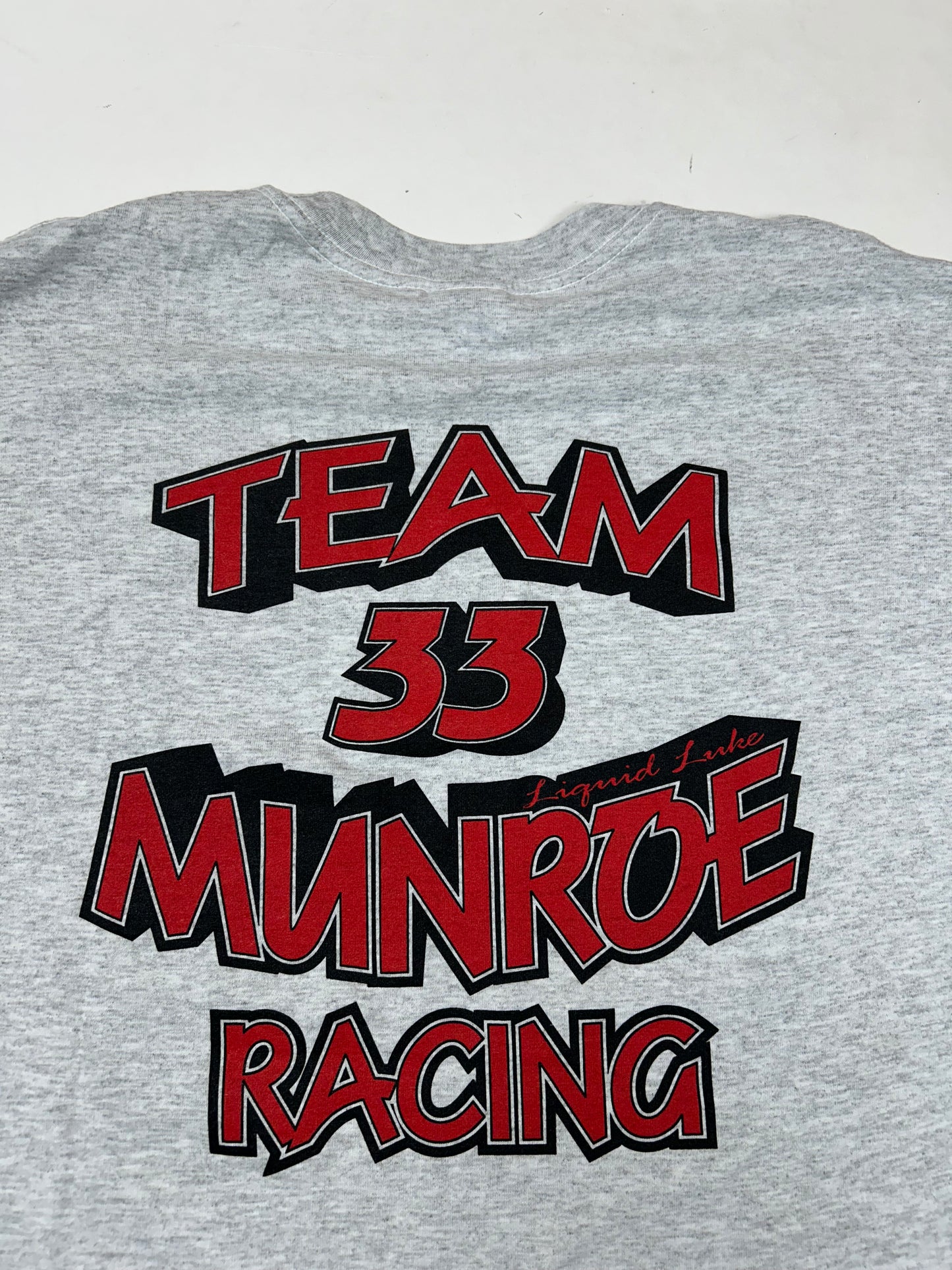 Vintage 2000s Liquid Like Team 33 Munroe Racing Car Tee Large 21.5x29 Inches Gray