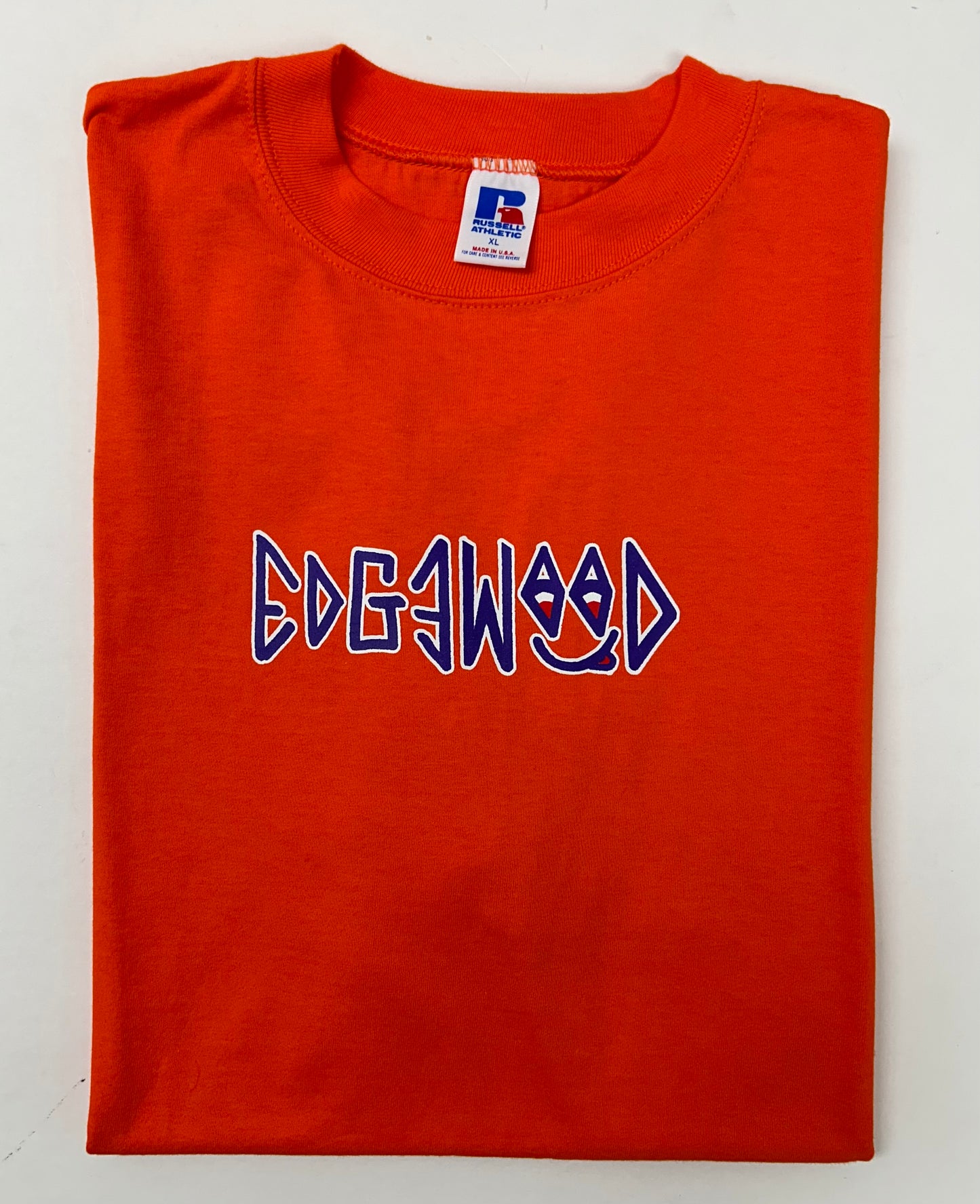 Edgewood NJ first edition “Deeper Than The Roots.” Tee XL 23.25x32.25 Inches 90s Russell Athletic USA Made 100% Cotton In Orange