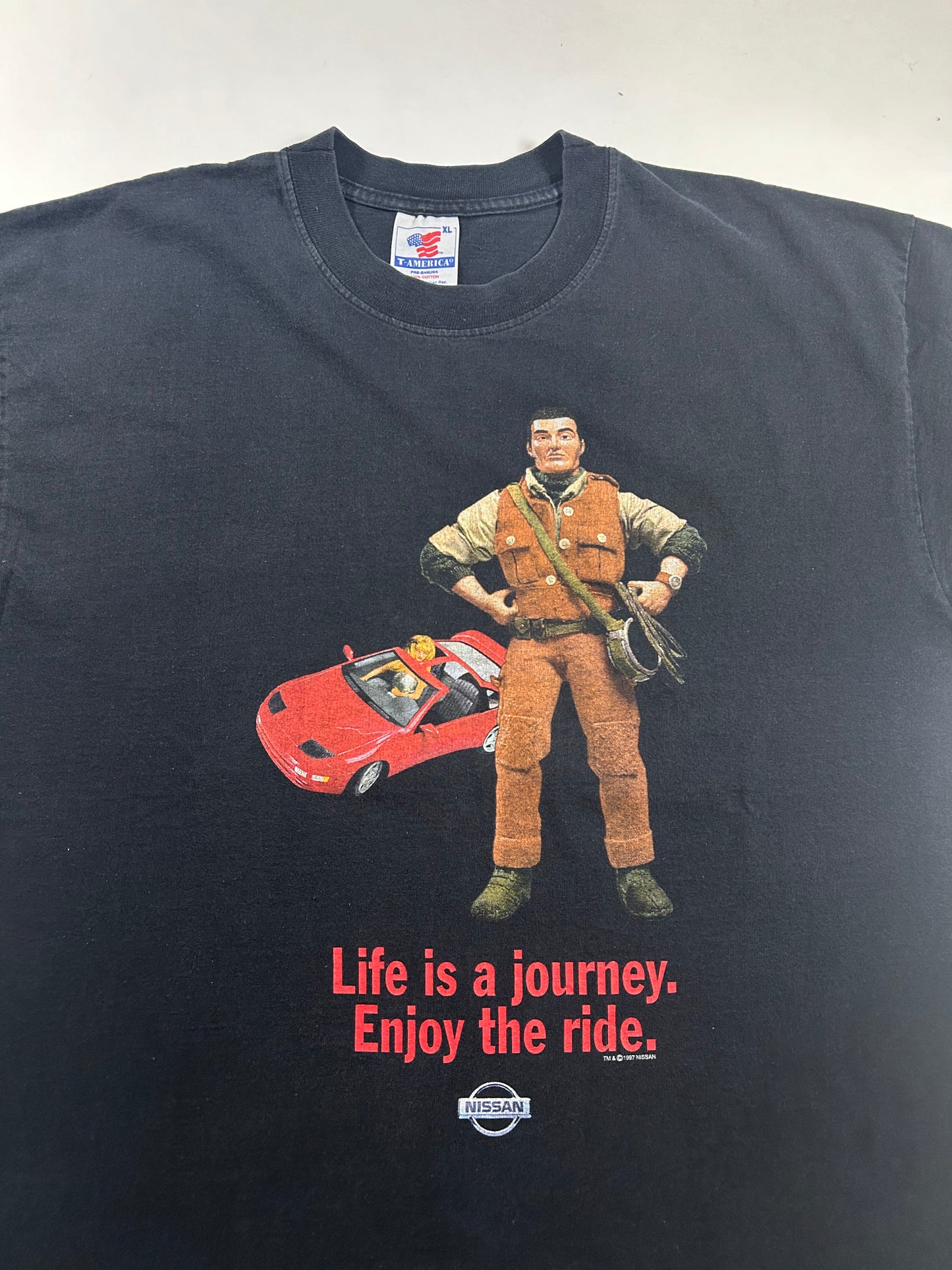 Vintage 1997 Nissan 300ZX Life Is A Journey GI Joe Barbie Car Promo Tee XL 23.5x29.75 Inches