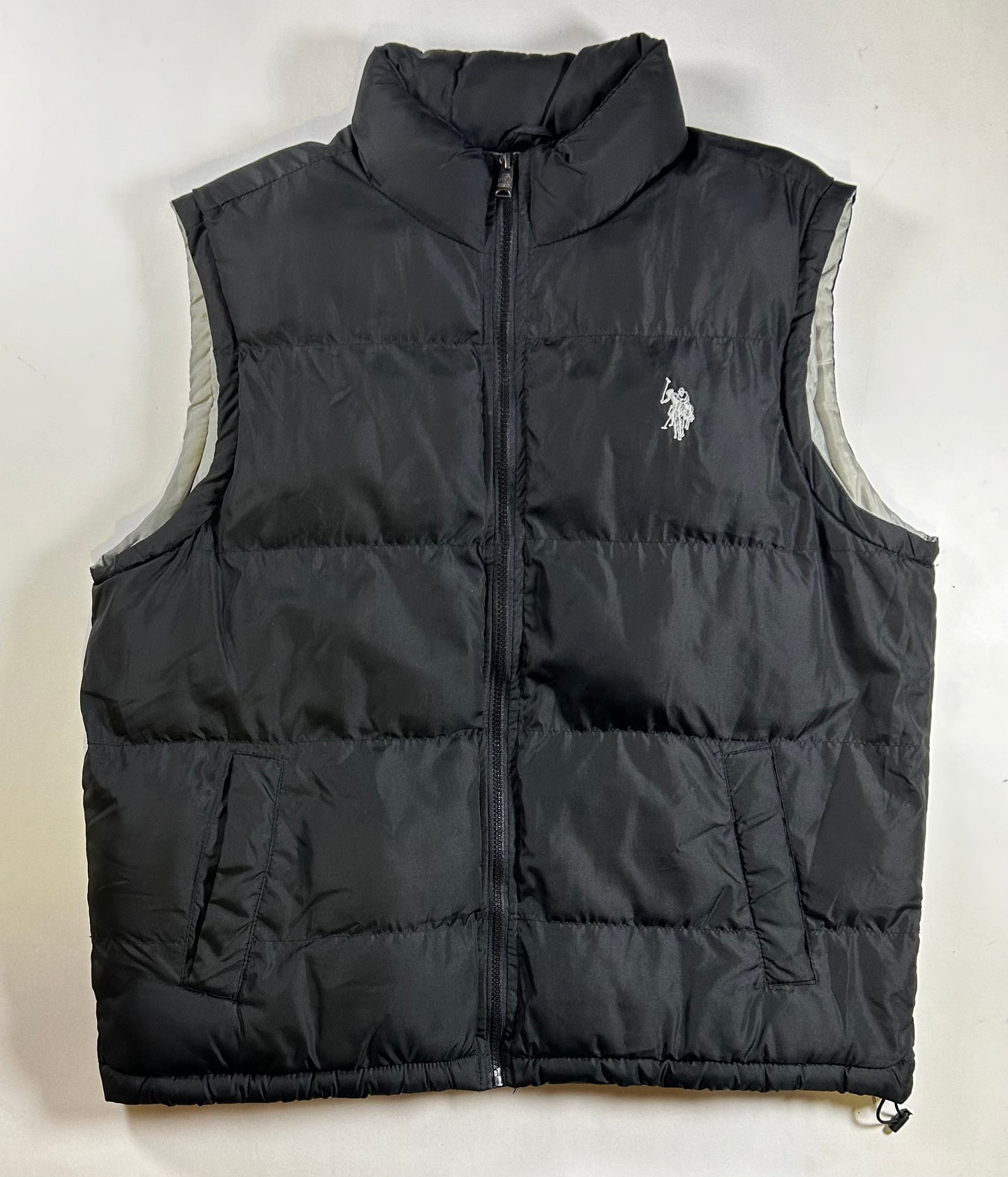 US Polo Assn Men’s Full Zip Puffer Vest Black Lined With Pockets Size XL 26.25x28.5 Inches