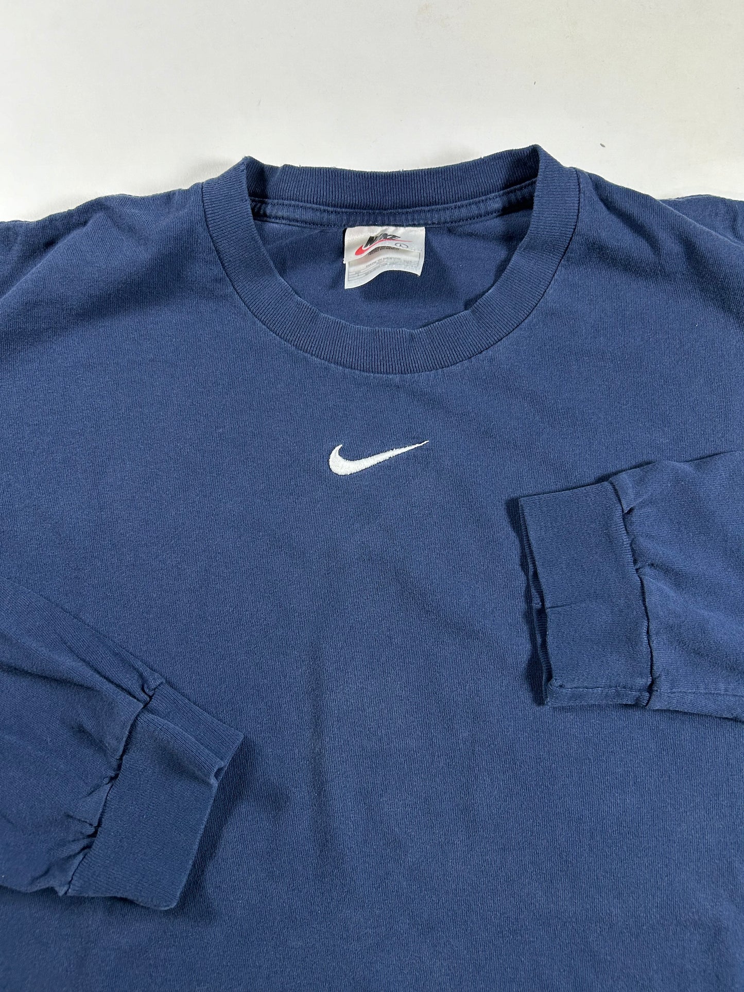 Vintage 90s Nike Center Swoosh Long Sleeve Tee XL 24x30 Inches Navy
