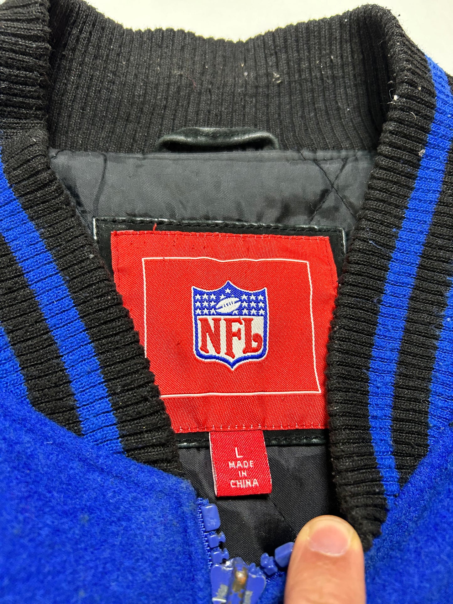 Vintage 00s NFL New York Giants Zip Varsity Jacket Style Jacket Large 27.25x28.75 Inches Has Wear As Is