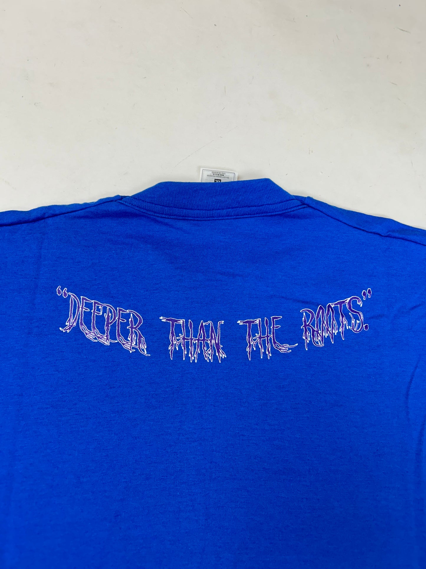 Edgewood NJ first edition “Deeper Than The Roots.” Tee 90s Fruit Of The Loom USA 50/50 Blend Royal Blue