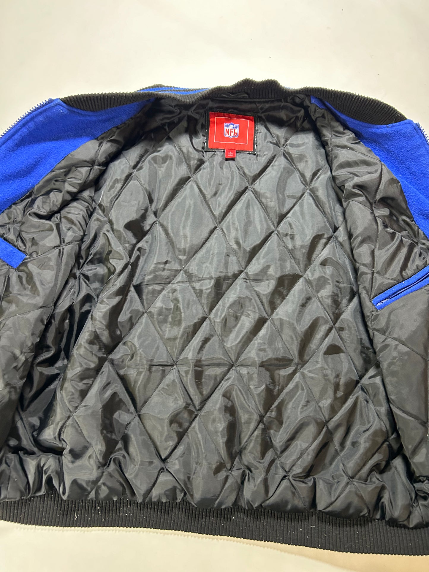 Vintage 00s NFL New York Giants Zip Varsity Jacket Style Jacket Large 27.25x28.75 Inches Has Wear As Is