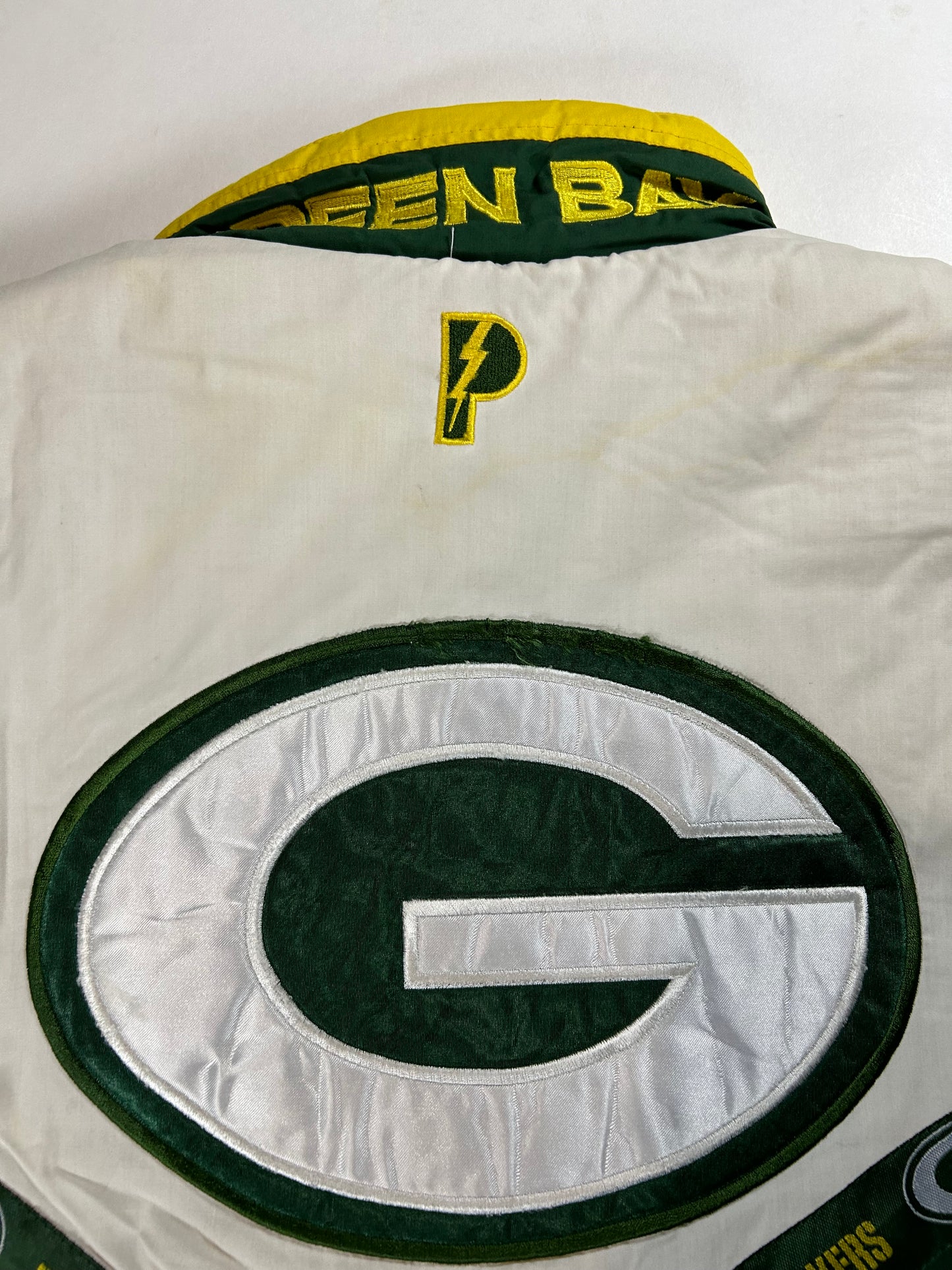 Vintage 90s Pro Player By Daniel Young Green Bay Packers NFL Zip Up Puffer Jacket Large 27.5x28 Inches As Is Has Wear