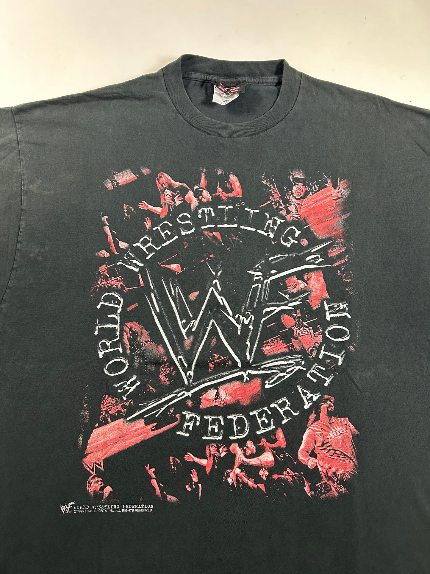 Vintage 90s WWF Wrestling World Wrestling Federation Wrestlers Tee 3XL 27.5x32 Inches Well Worn & Faded As Is