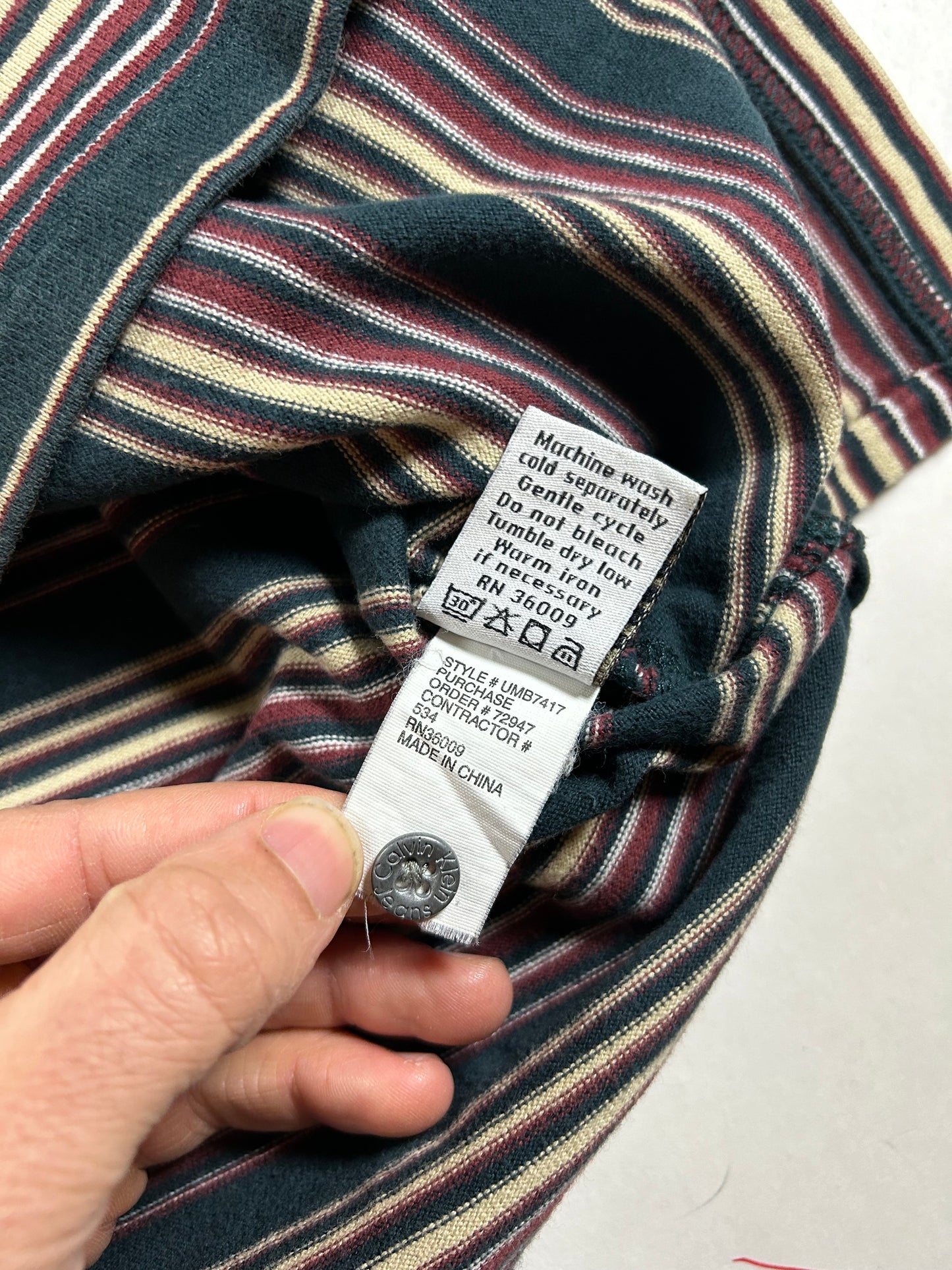 Vintage Calvin Klein Long Sleeve Striped Polo Shirt Rugby Style 22x30.25/31.5 Inches Mediumush Fit Tagged Small Fits Big